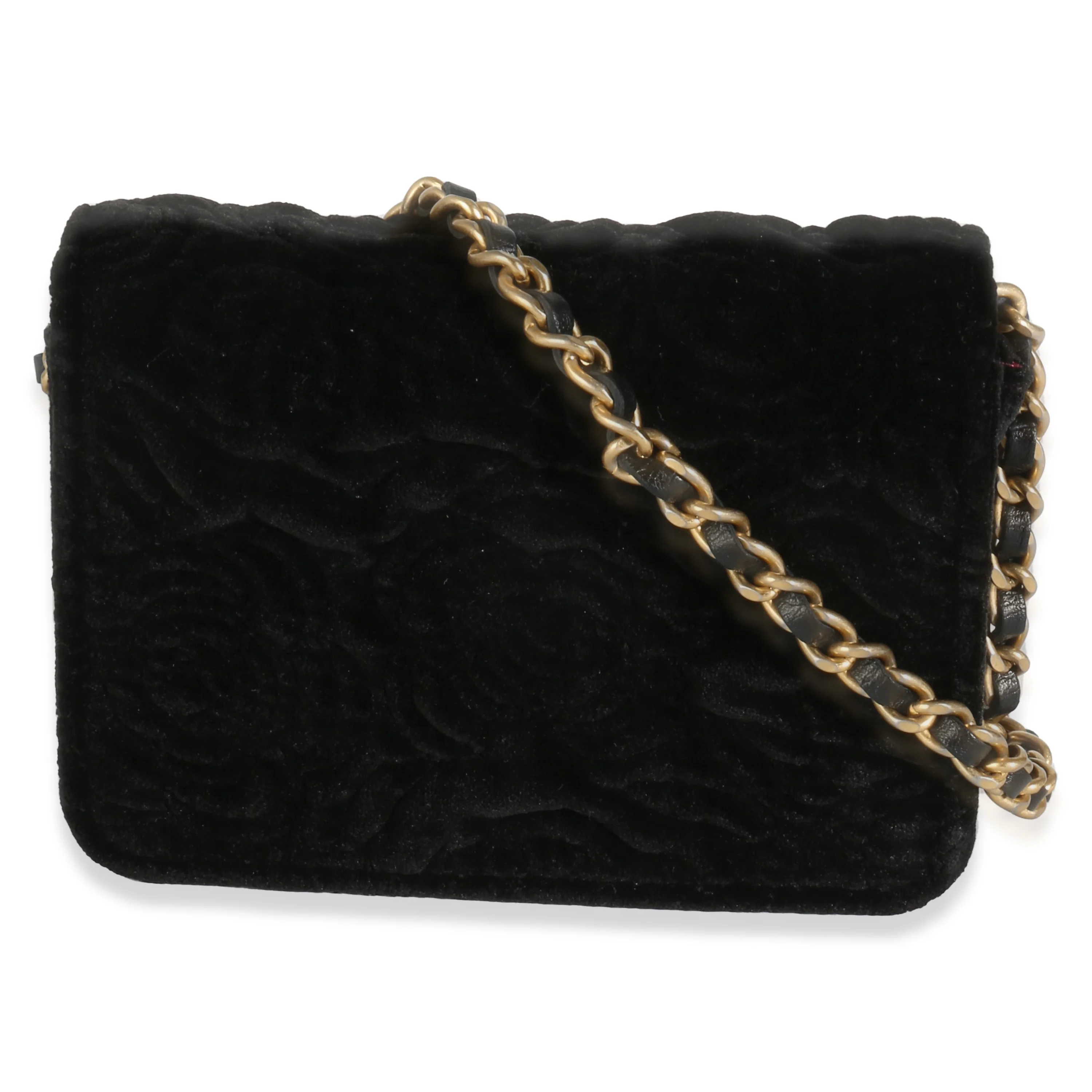 Black Velvet Camellia Mini Coin Purse With Chain - Image 4