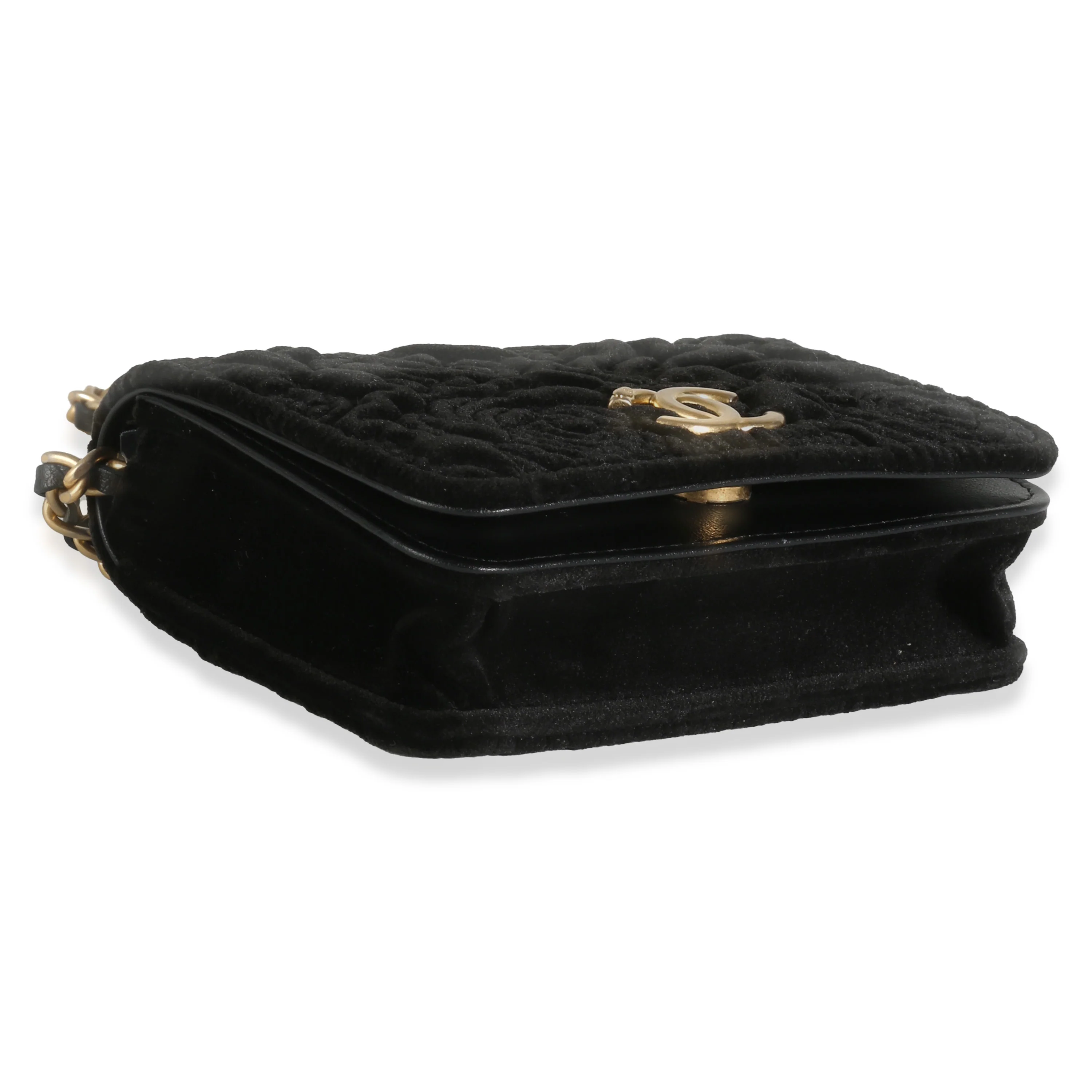 Black Velvet Camellia Mini Coin Purse With Chain - Image 6