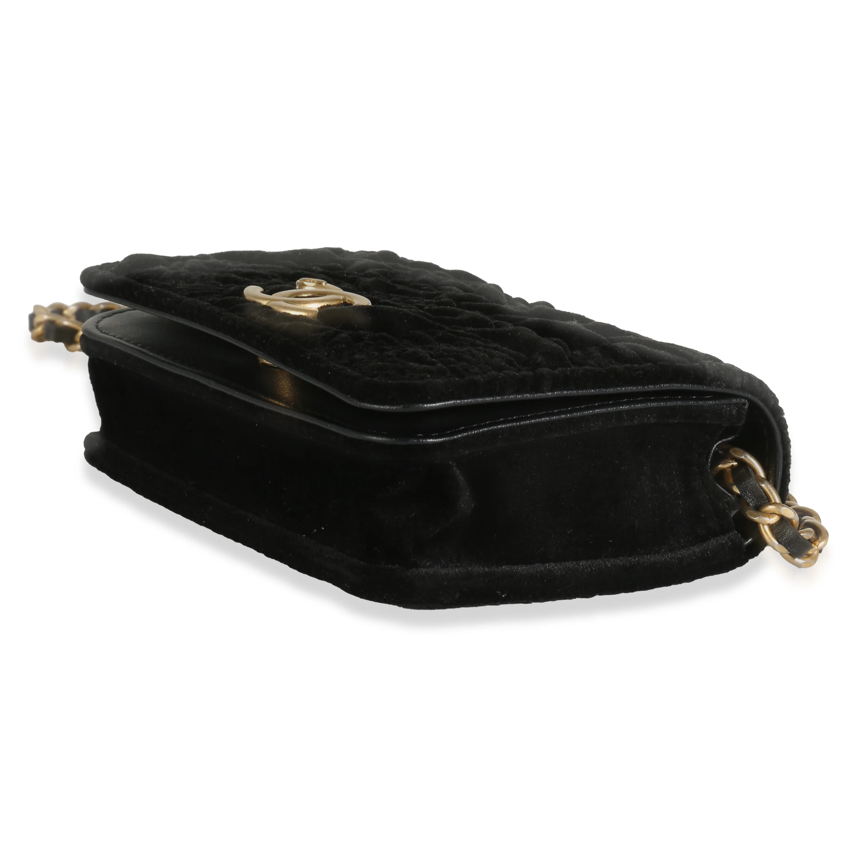 Black Velvet Camellia Mini Coin Purse With Chain - Image 7