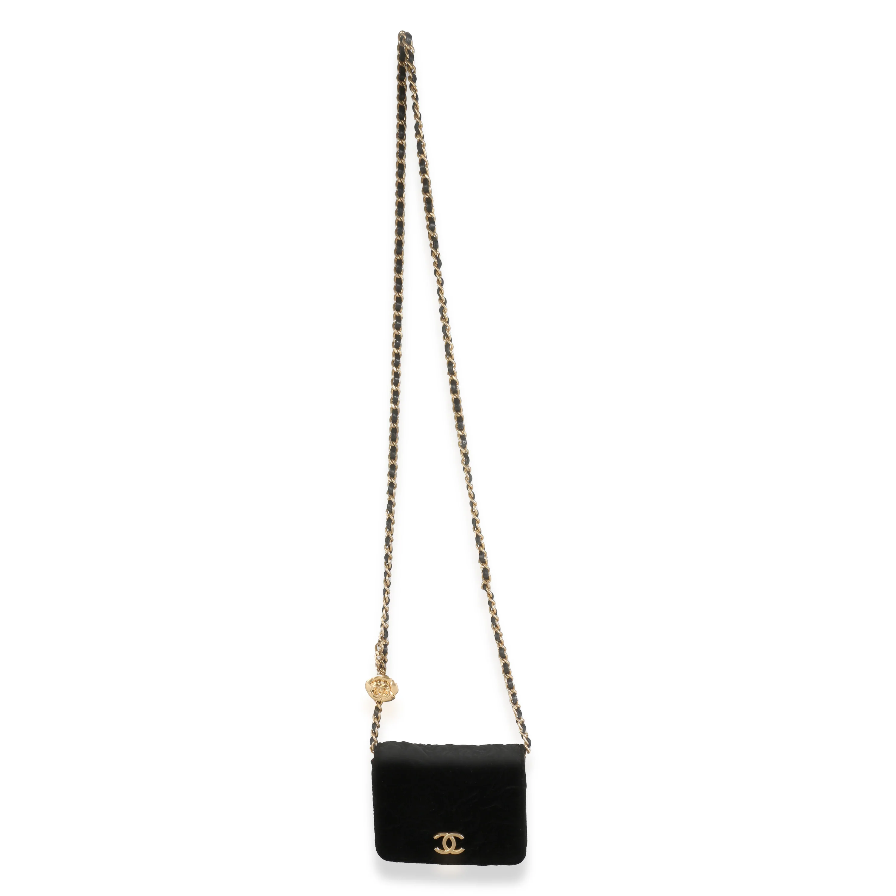 Black Velvet Camellia Mini Coin Purse With Chain - Image 8