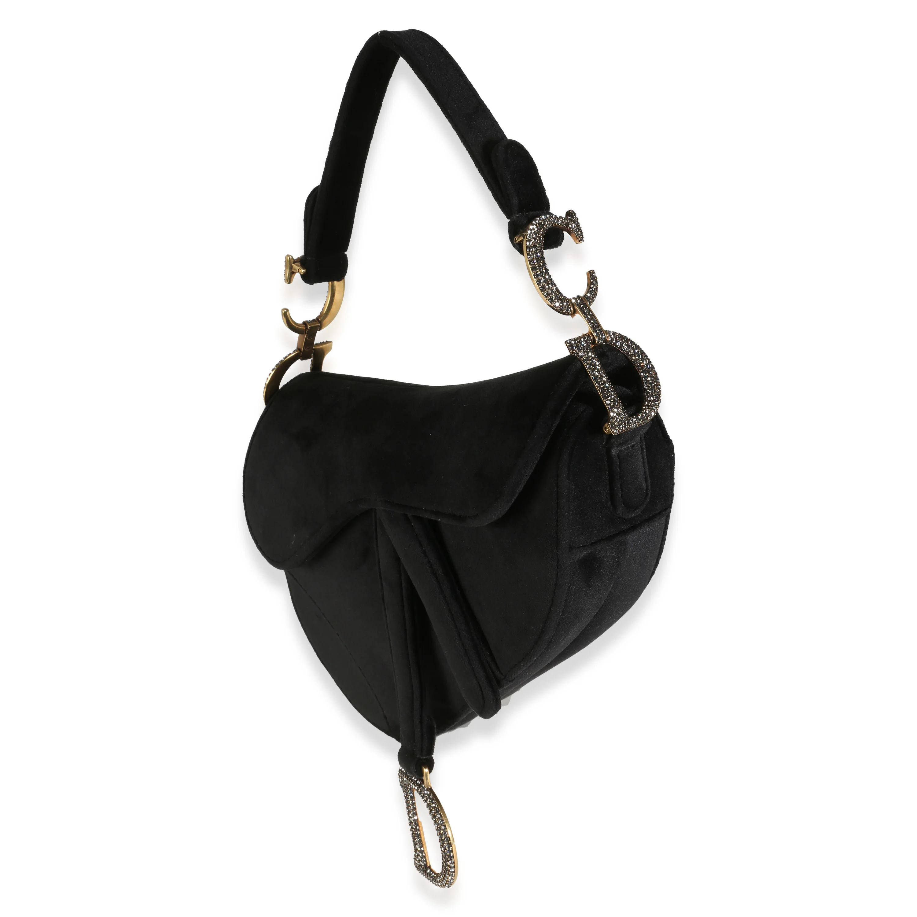 Black Velvet Crystal Mini Saddle Bag - Image 2