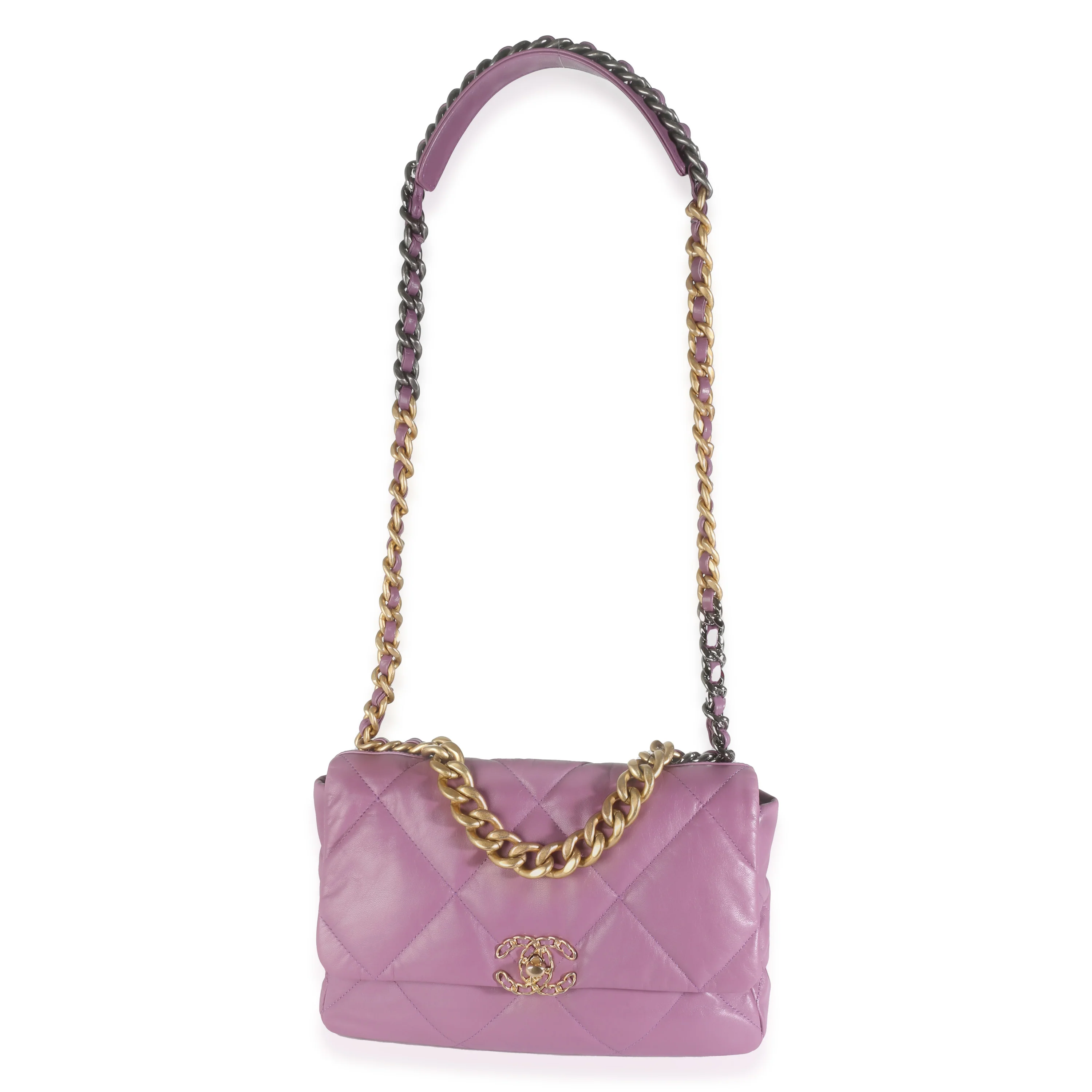 20B Purple Quilted Lambskin Large Chanel 19 Flap Bag - Image 8