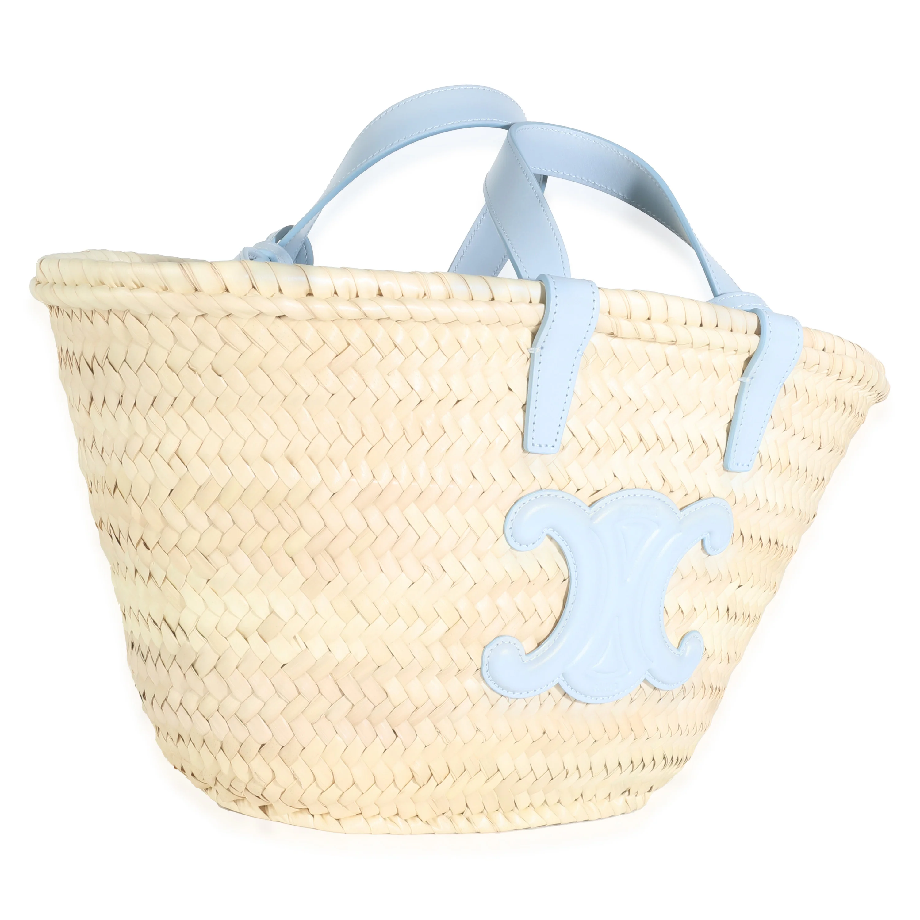 Blue Beige Raffia Teen Triomphe Panier Basket Bag - Image 3