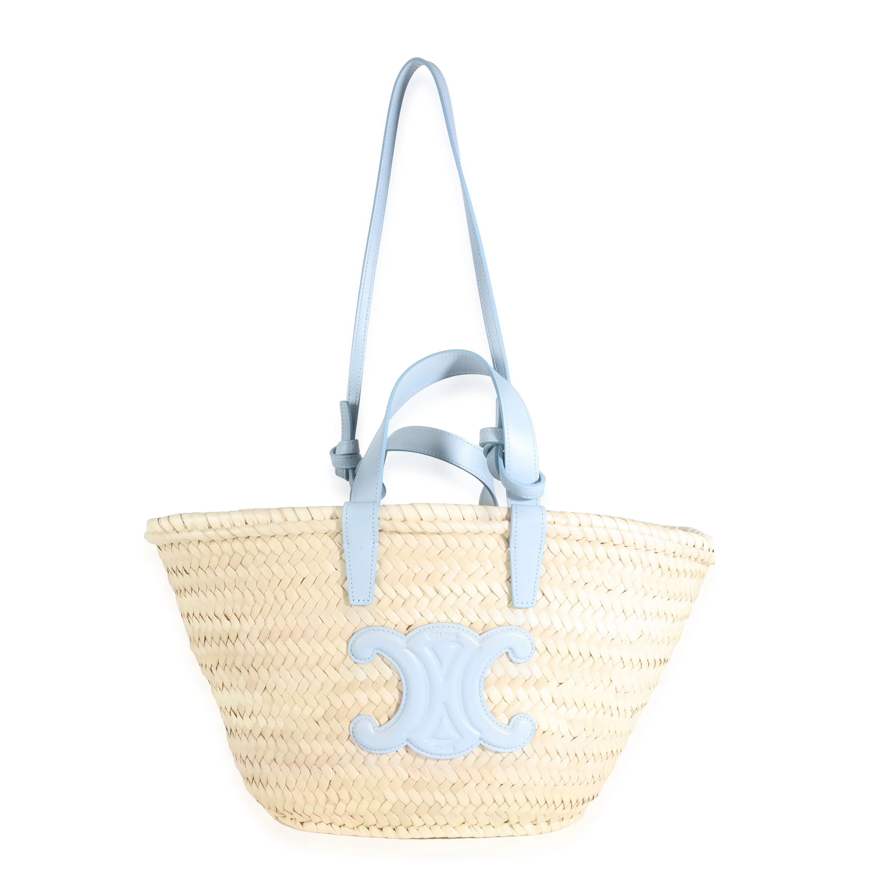 Blue Beige Raffia Teen Triomphe Panier Basket Bag - Image 4