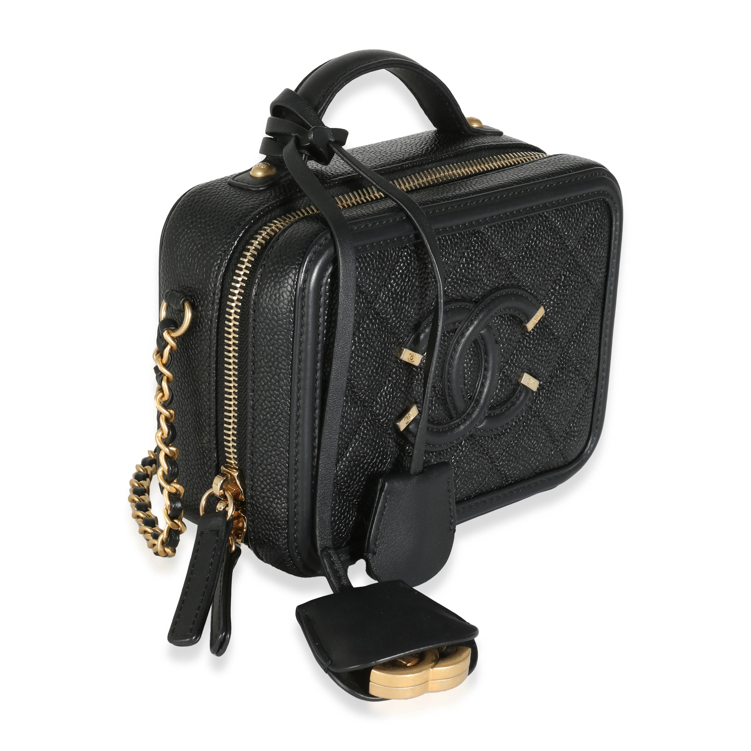 Black Quilted Caviar Small CC Filigree Vanity Case - Image 3