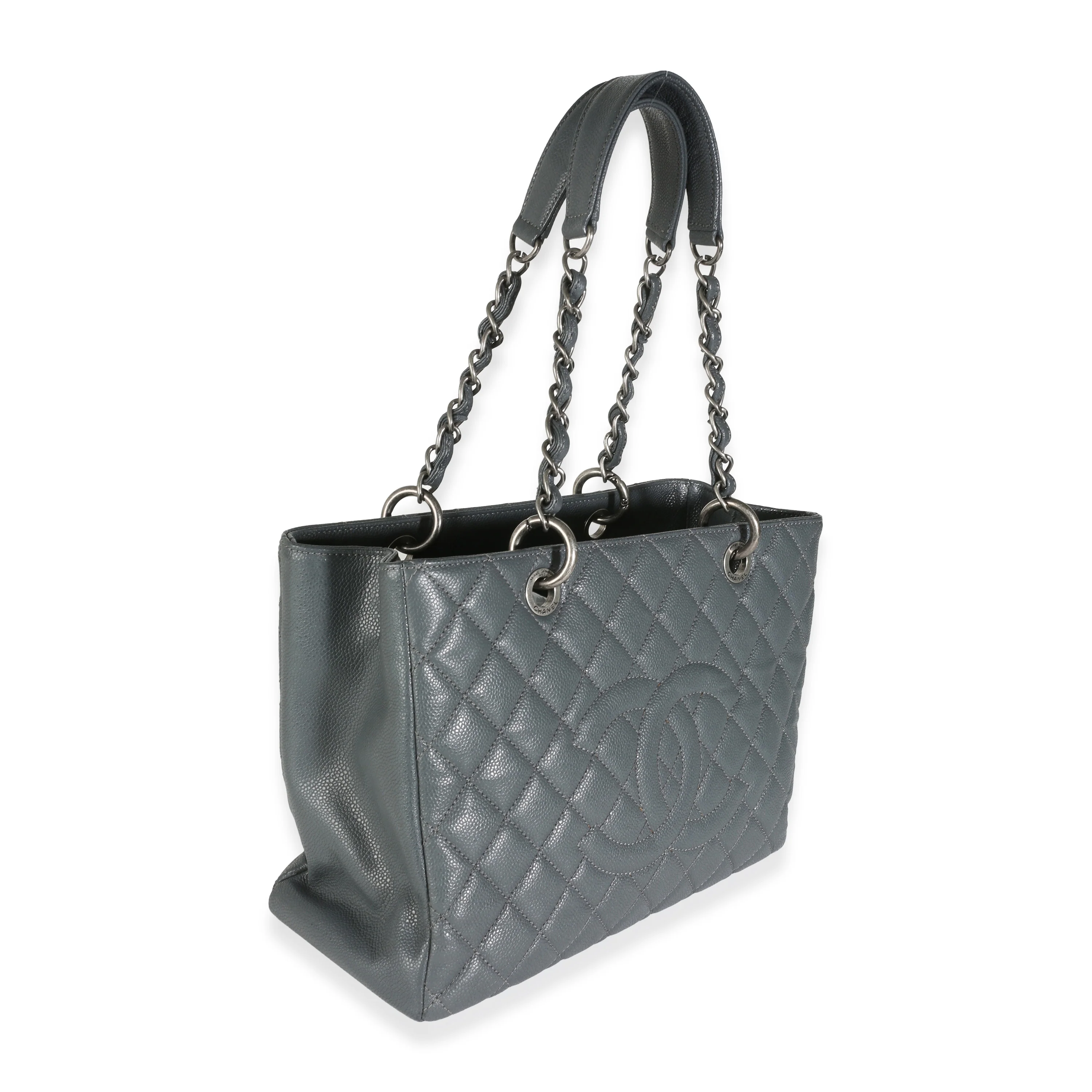 Grey Quilted Caviar Grand Shopping Tote - Image 3