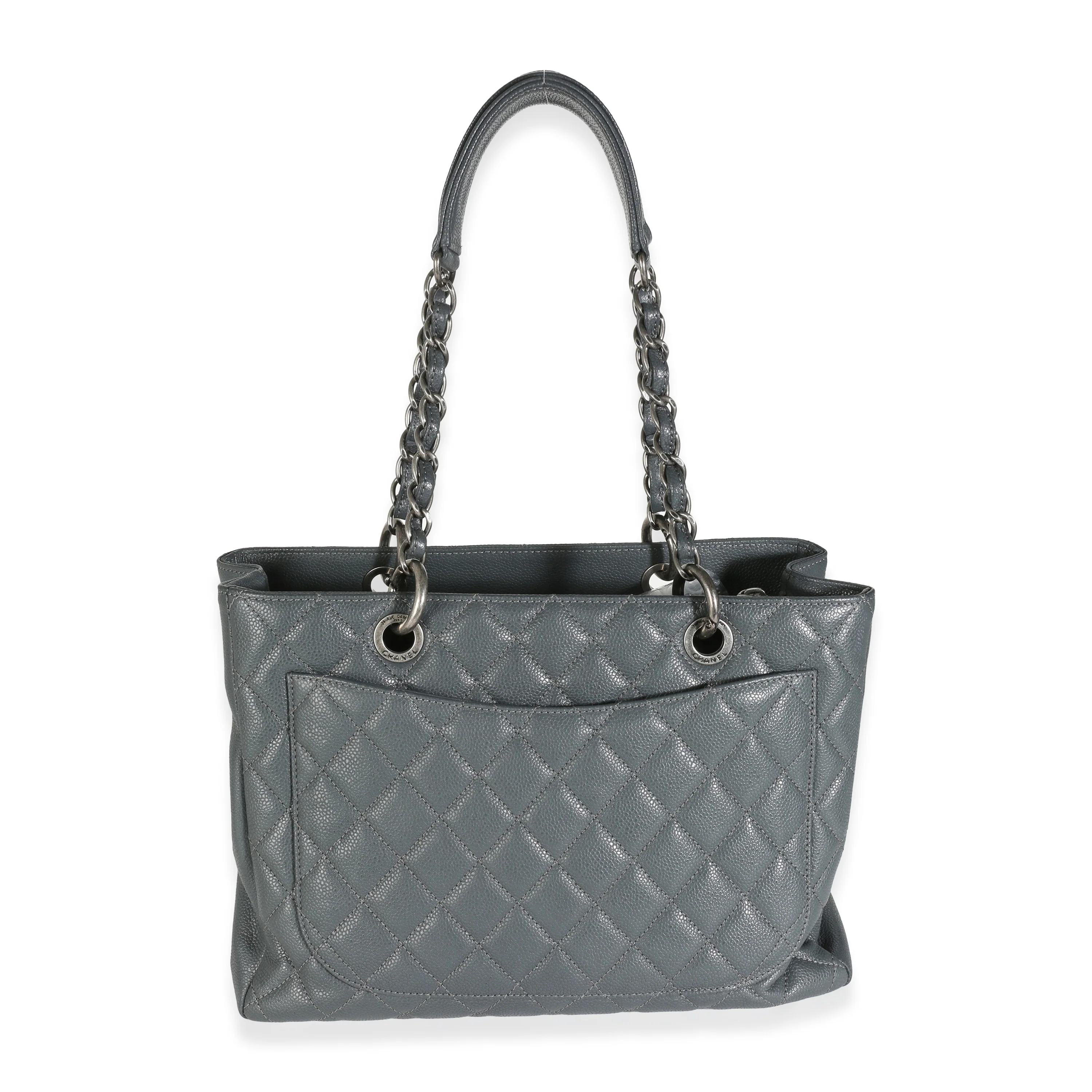 Grey Quilted Caviar Grand Shopping Tote - Image 4