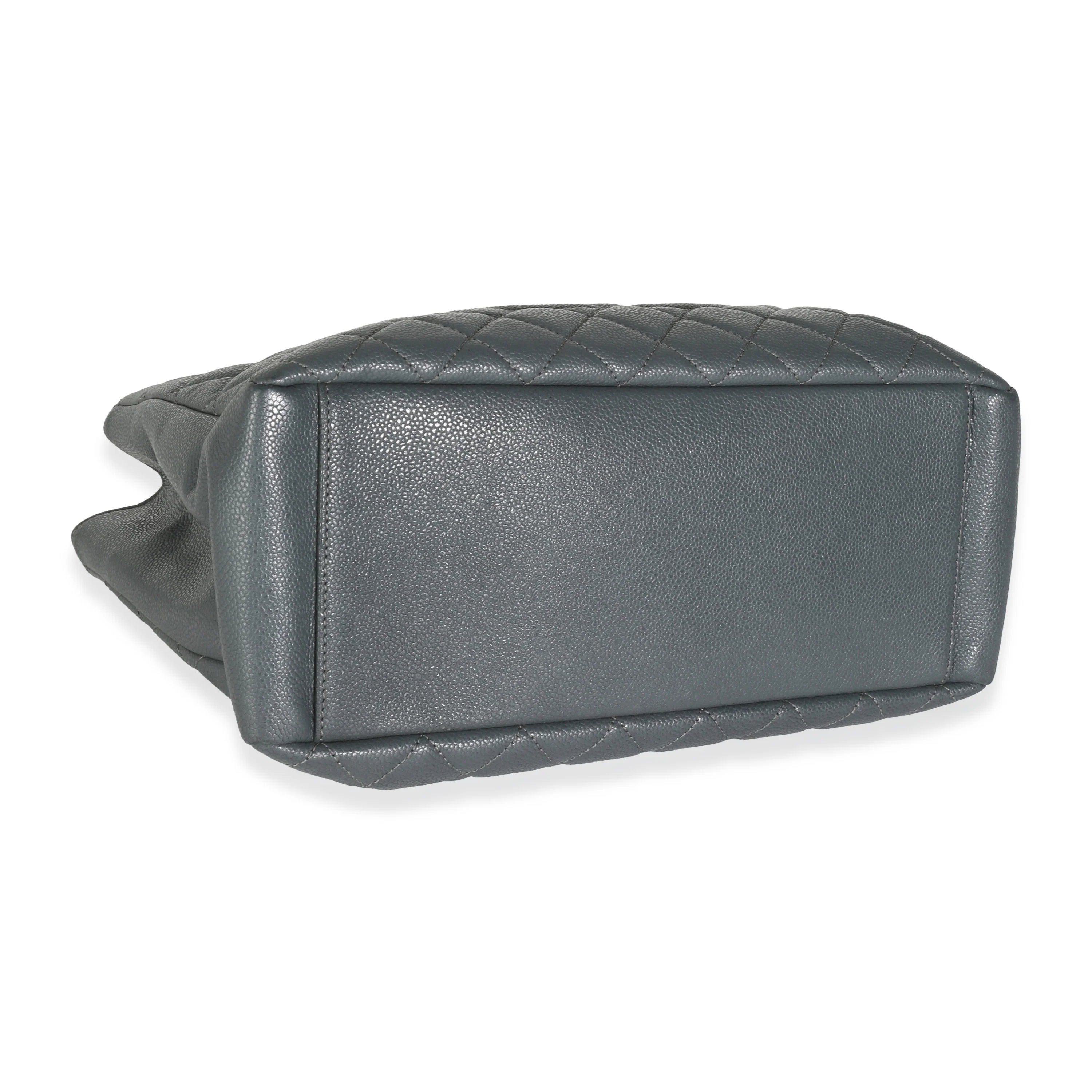 Grey Quilted Caviar Grand Shopping Tote - Image 6