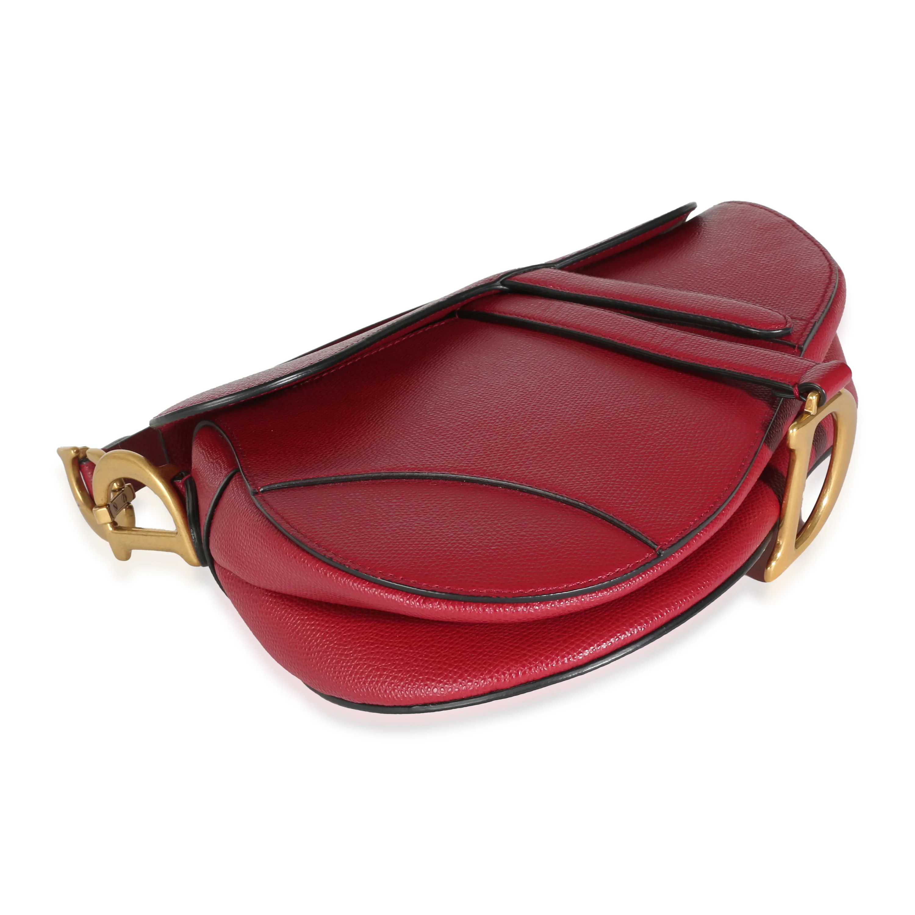 Red Grained Calfskin Medium Saddle Bag - Image 6