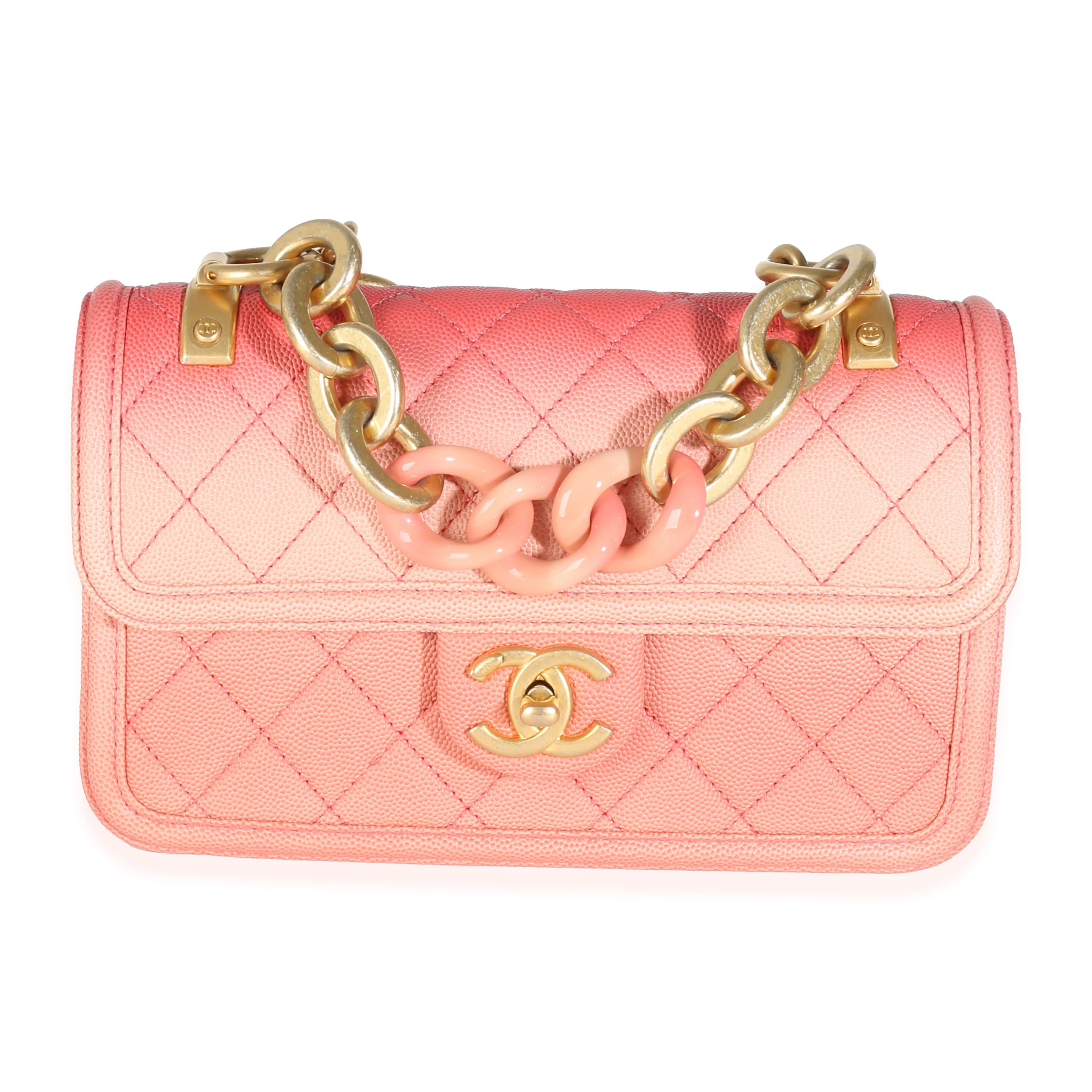 Coral Ombre Quilted Caviar Small Sunset By The Sea Flap Handbag