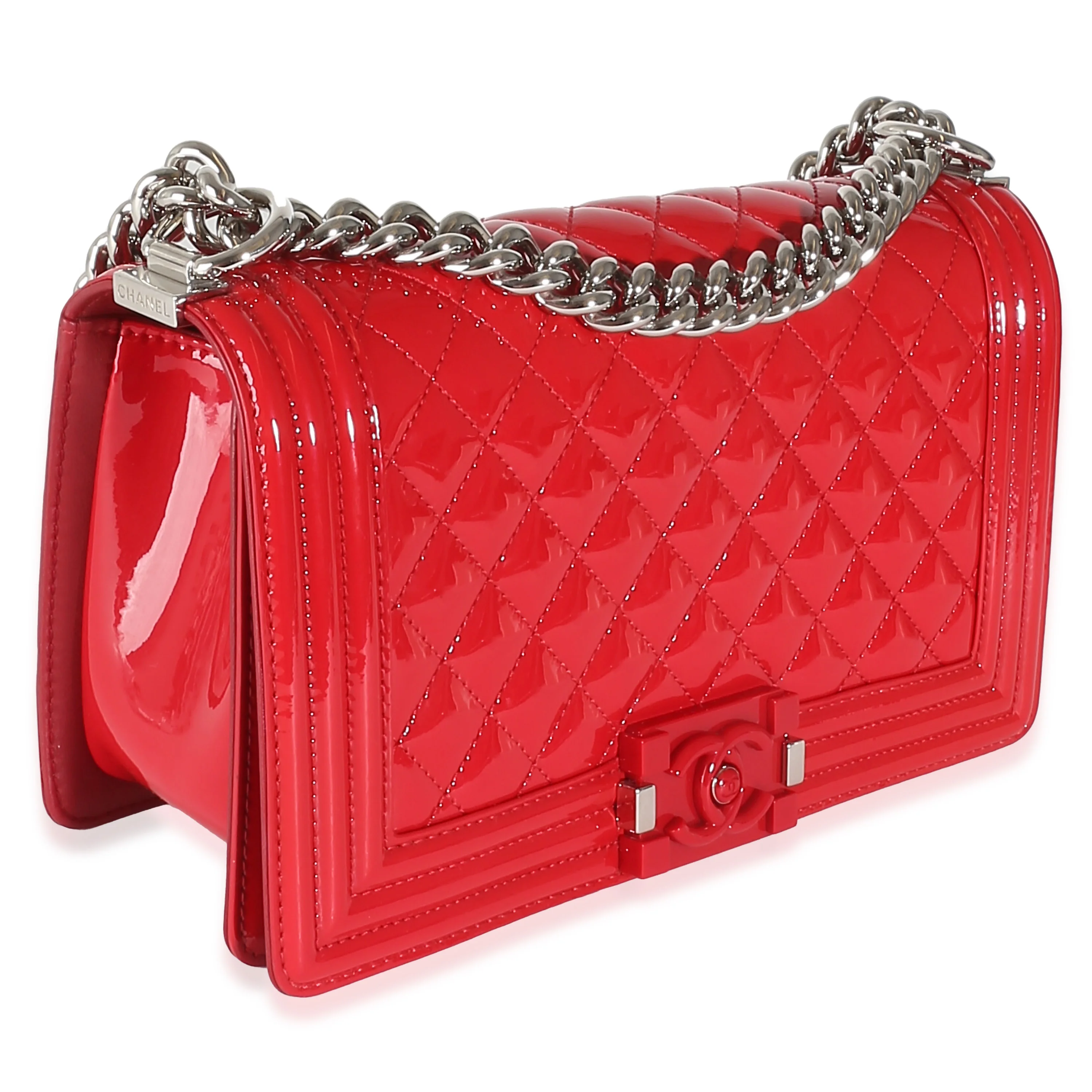 Red Quilted Patent Plexi Glass Old  Medium Boy Bag - Image 3
