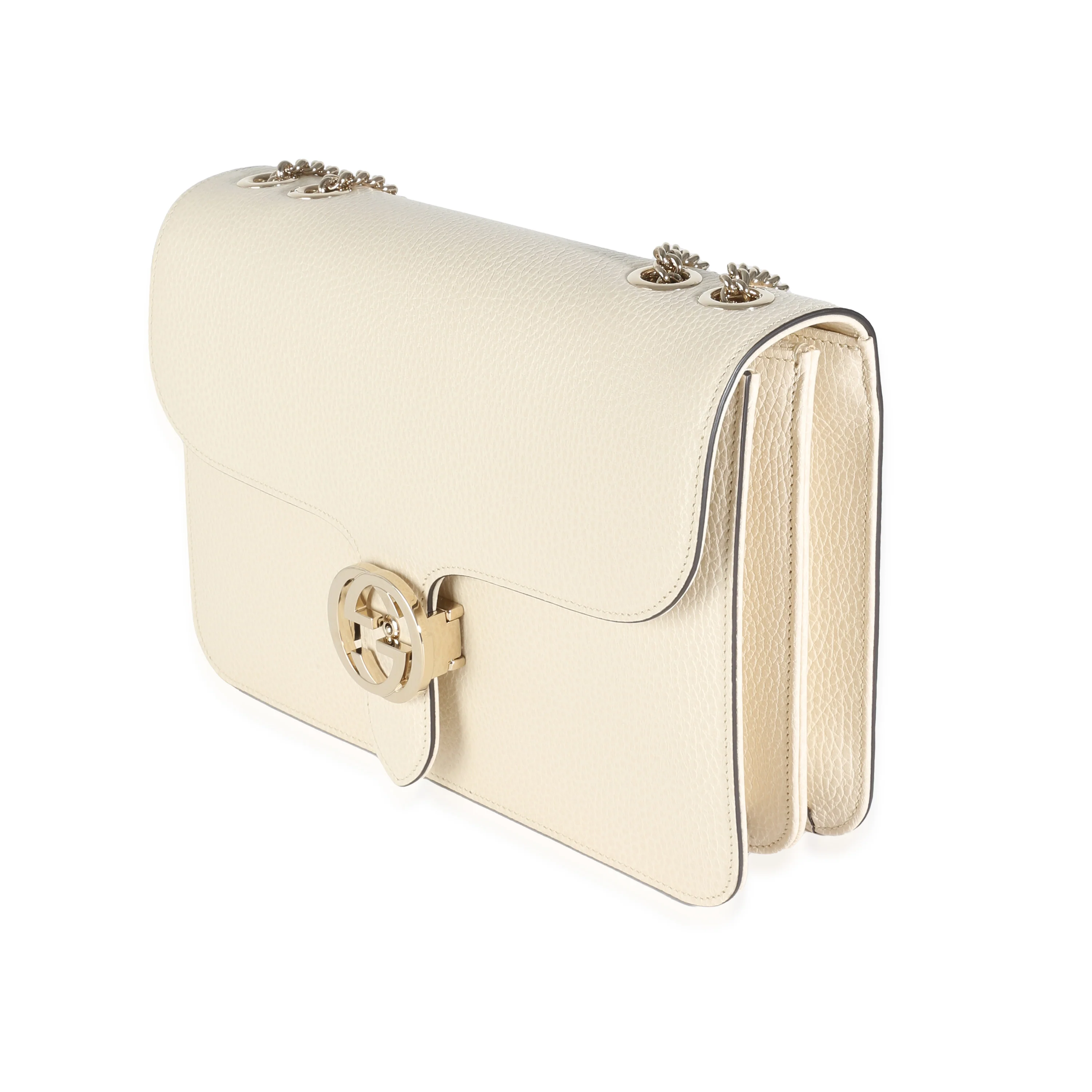 White Dollar Calfskin Medium Interlocking G Flap Bag - Image 2