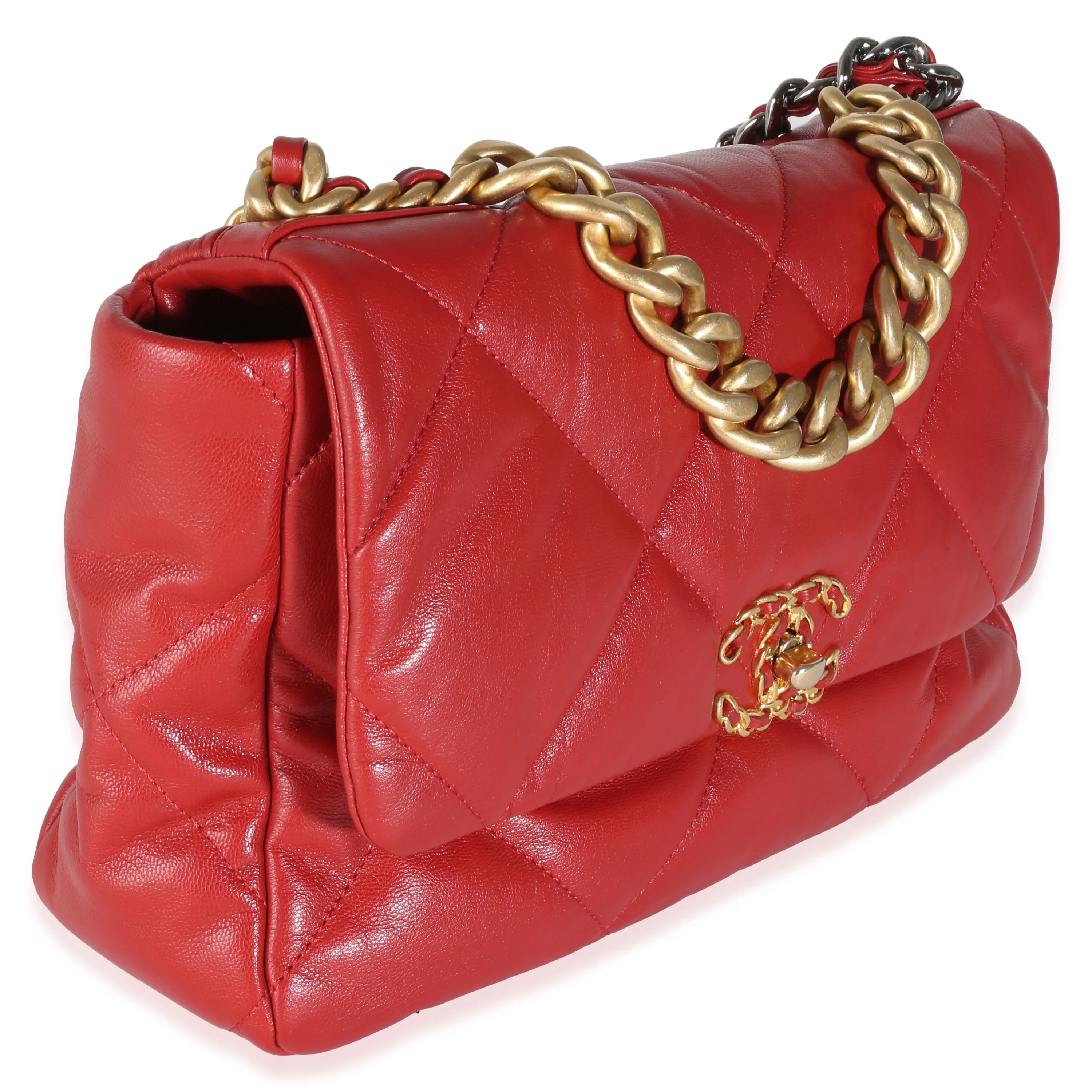 Red Quilted Goatskin Medium Chanel 19 Flap Bag - Image 3