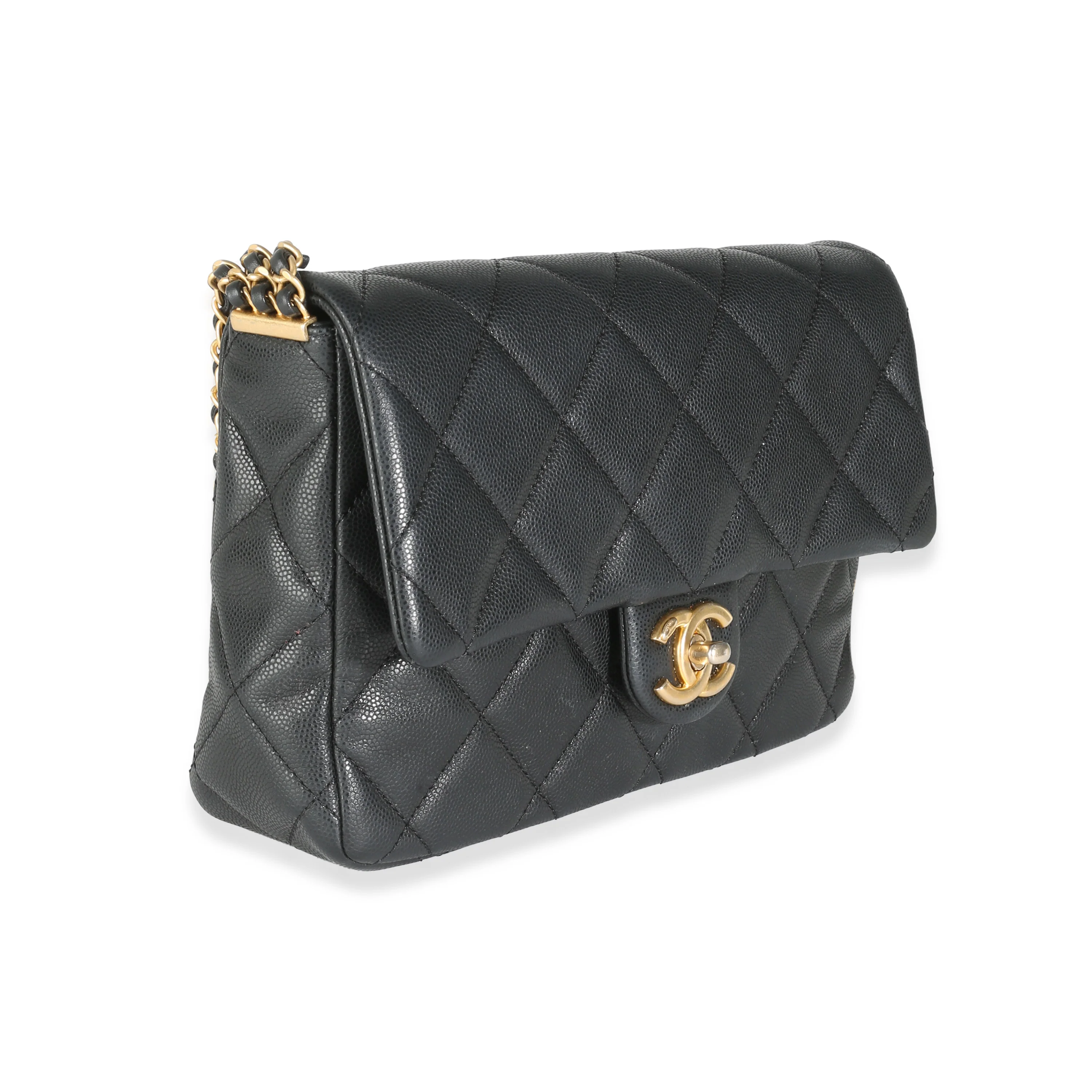 Black Quilted Caviar Multi Chain Messenger Flap Bag - Image 3