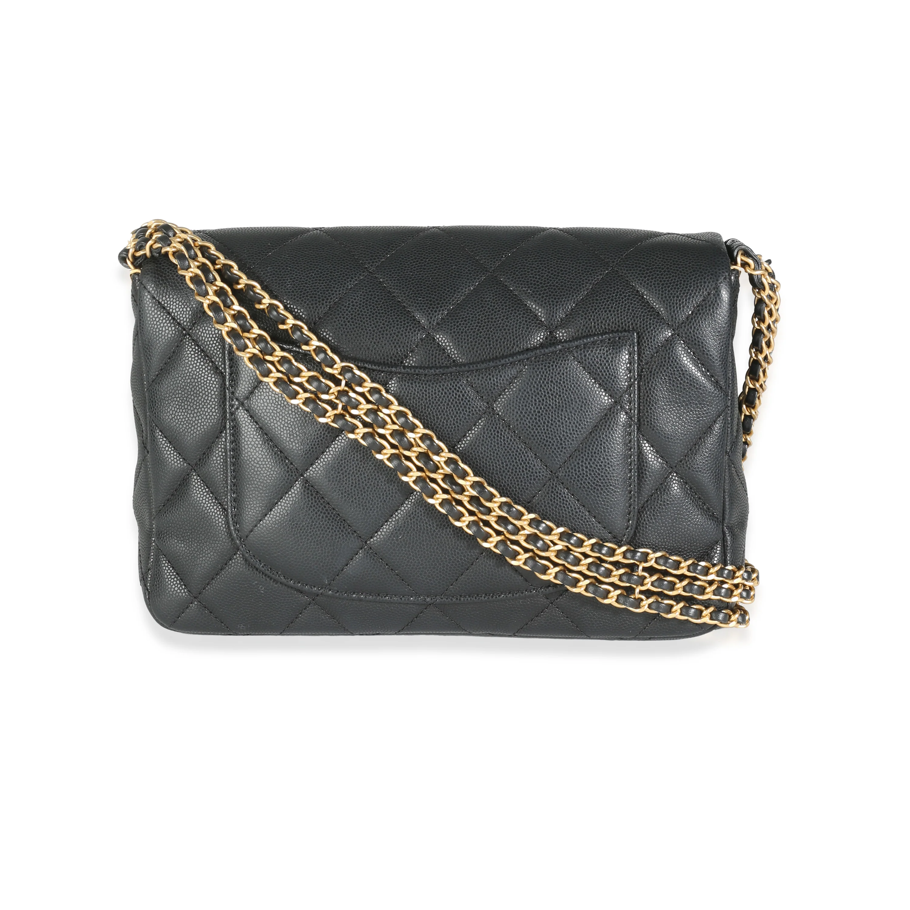 Black Quilted Caviar Multi Chain Messenger Flap Bag - Image 4