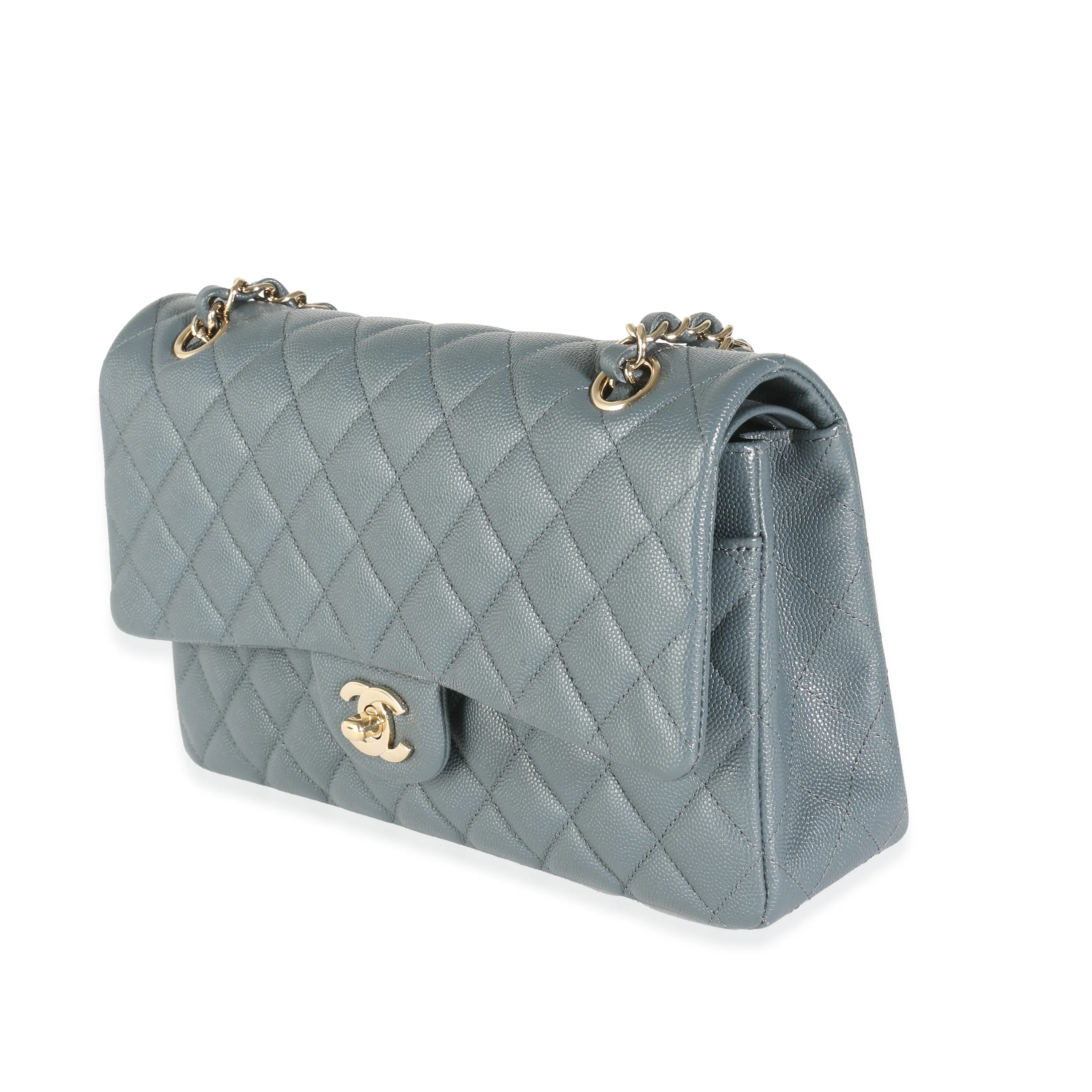 18B Grey Quilted Caviar Medium Classic Double Flap Handbag - Image 2