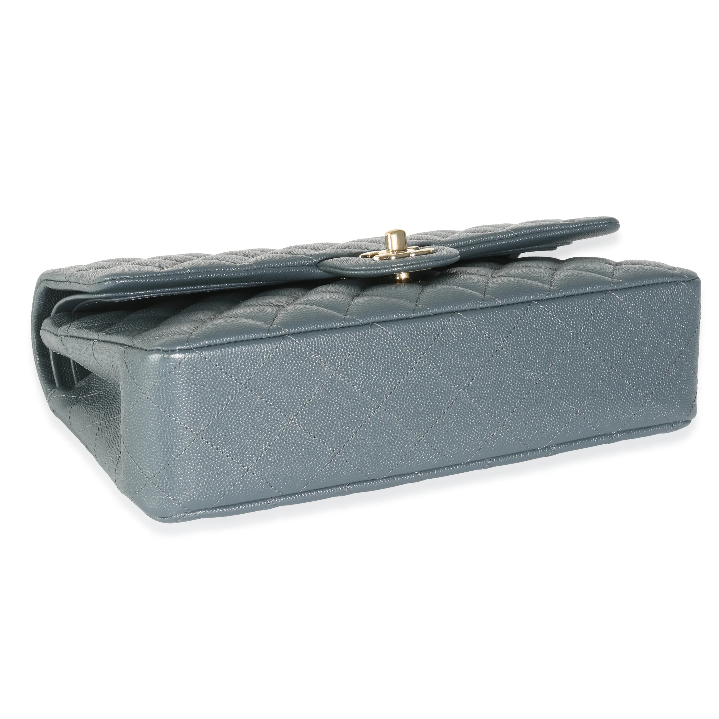 18B Grey Quilted Caviar Medium Classic Double Flap Handbag - Image 4
