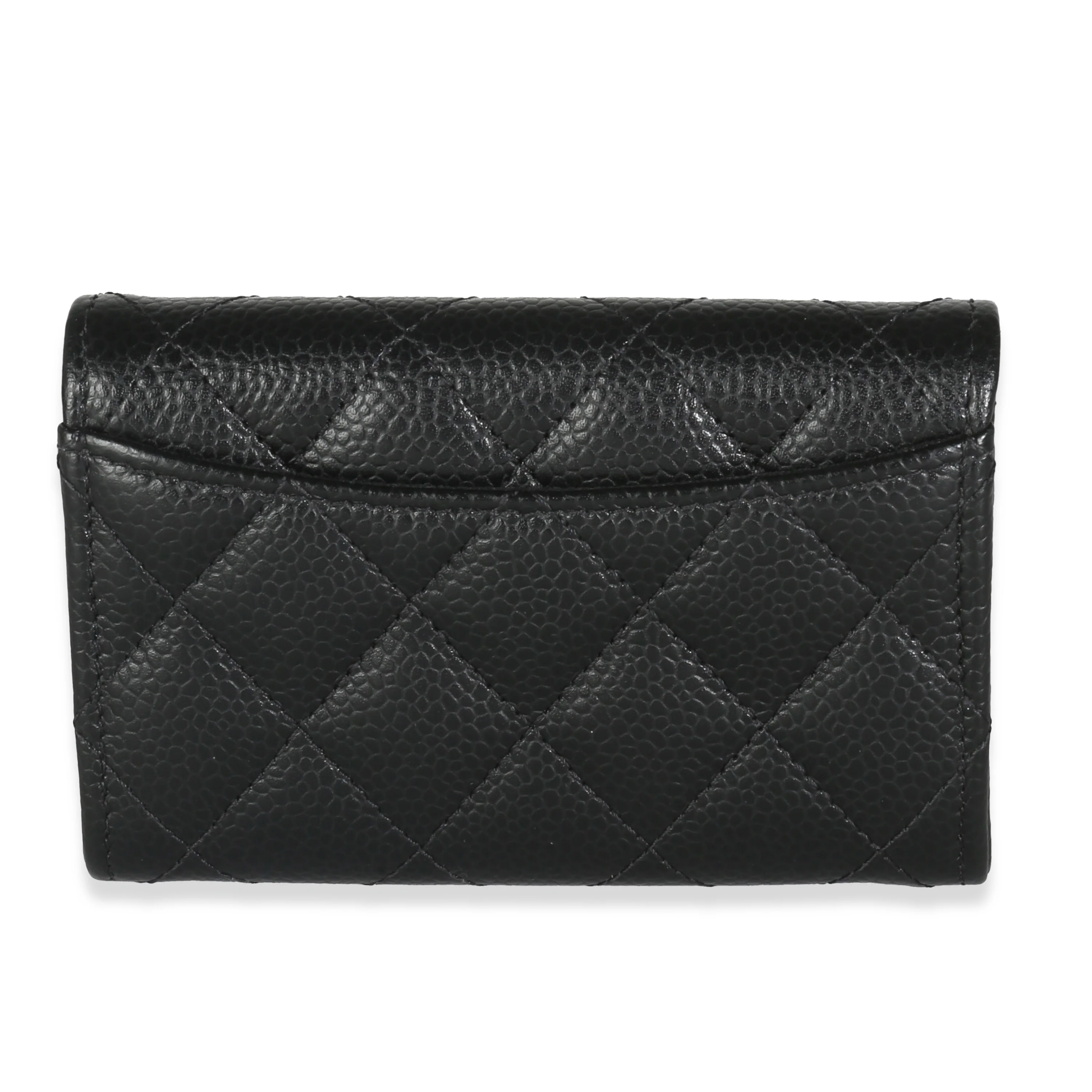 Black Quilted Caviar Flap Card Holder - Image 4