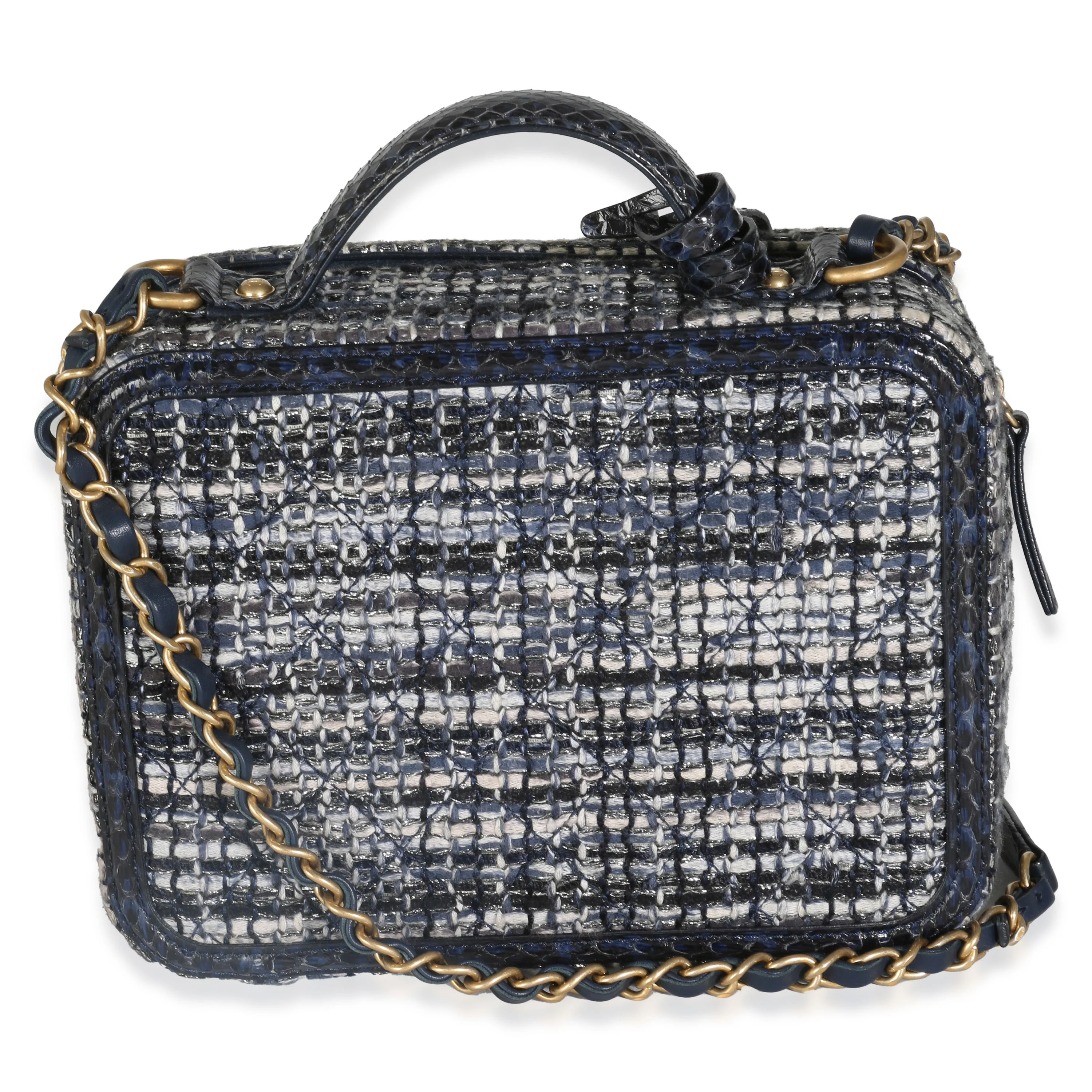 Navy Tweed Python Medium Filigree Vanity Case - Image 4