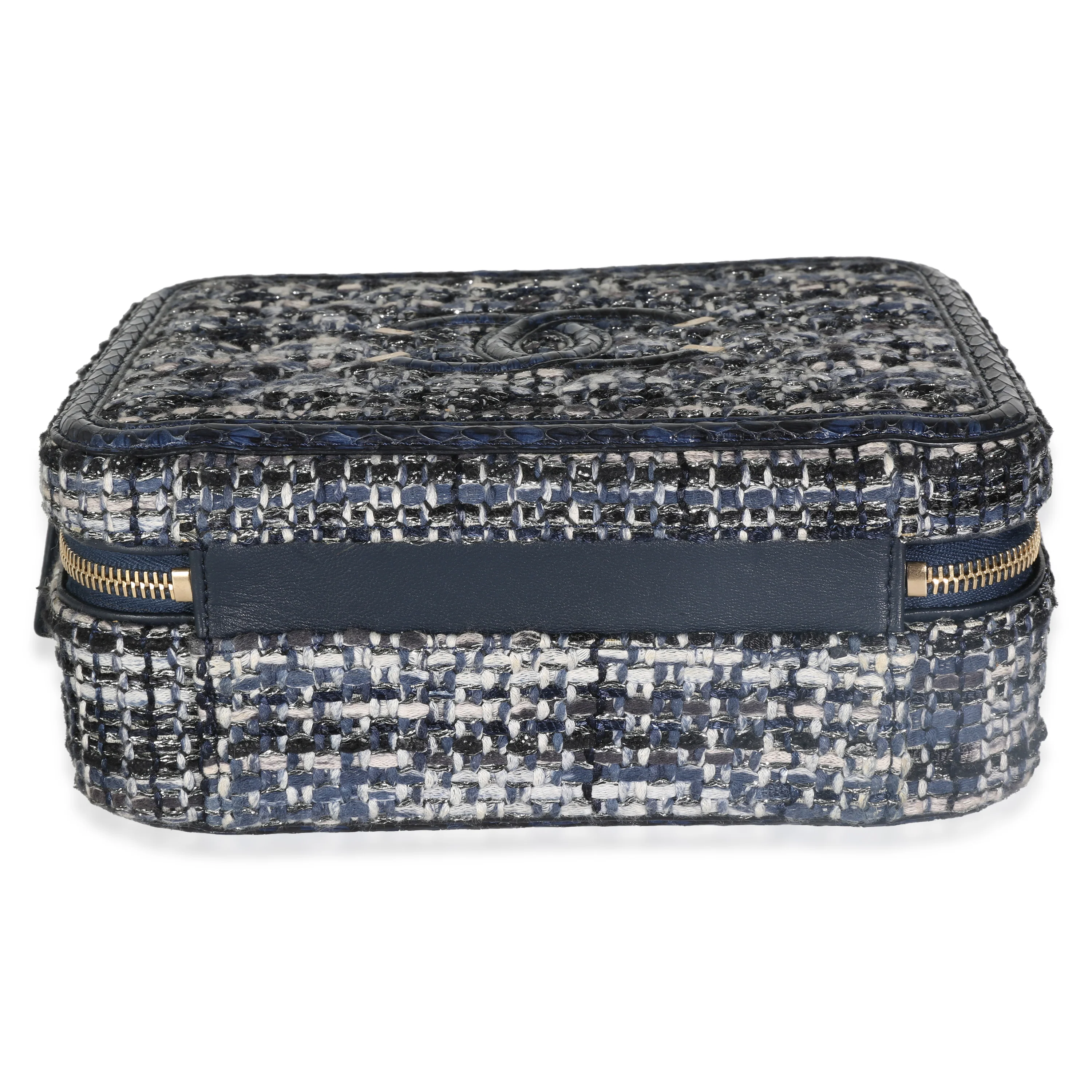 Navy Tweed Python Medium Filigree Vanity Case - Image 5
