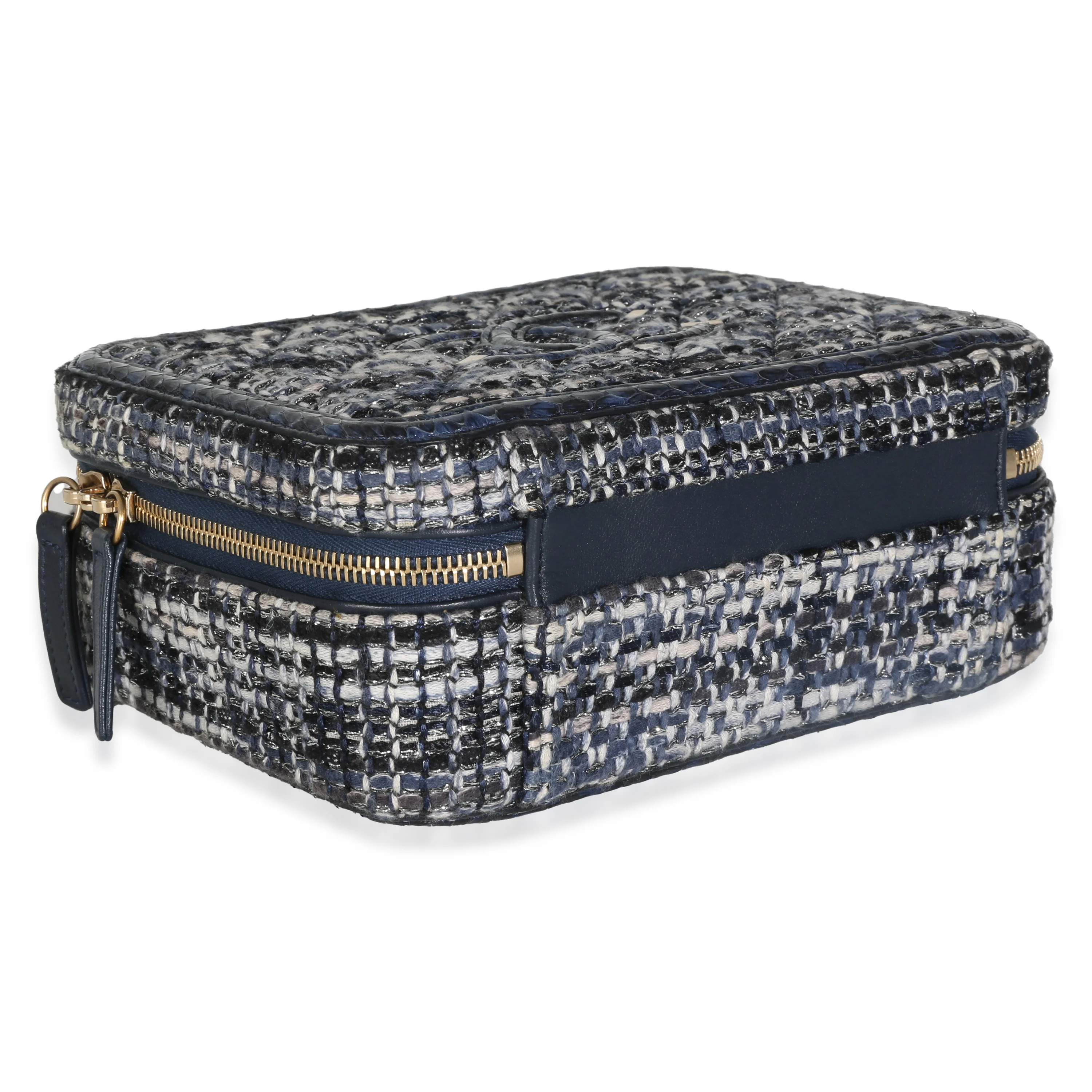 Navy Tweed Python Medium Filigree Vanity Case - Image 6