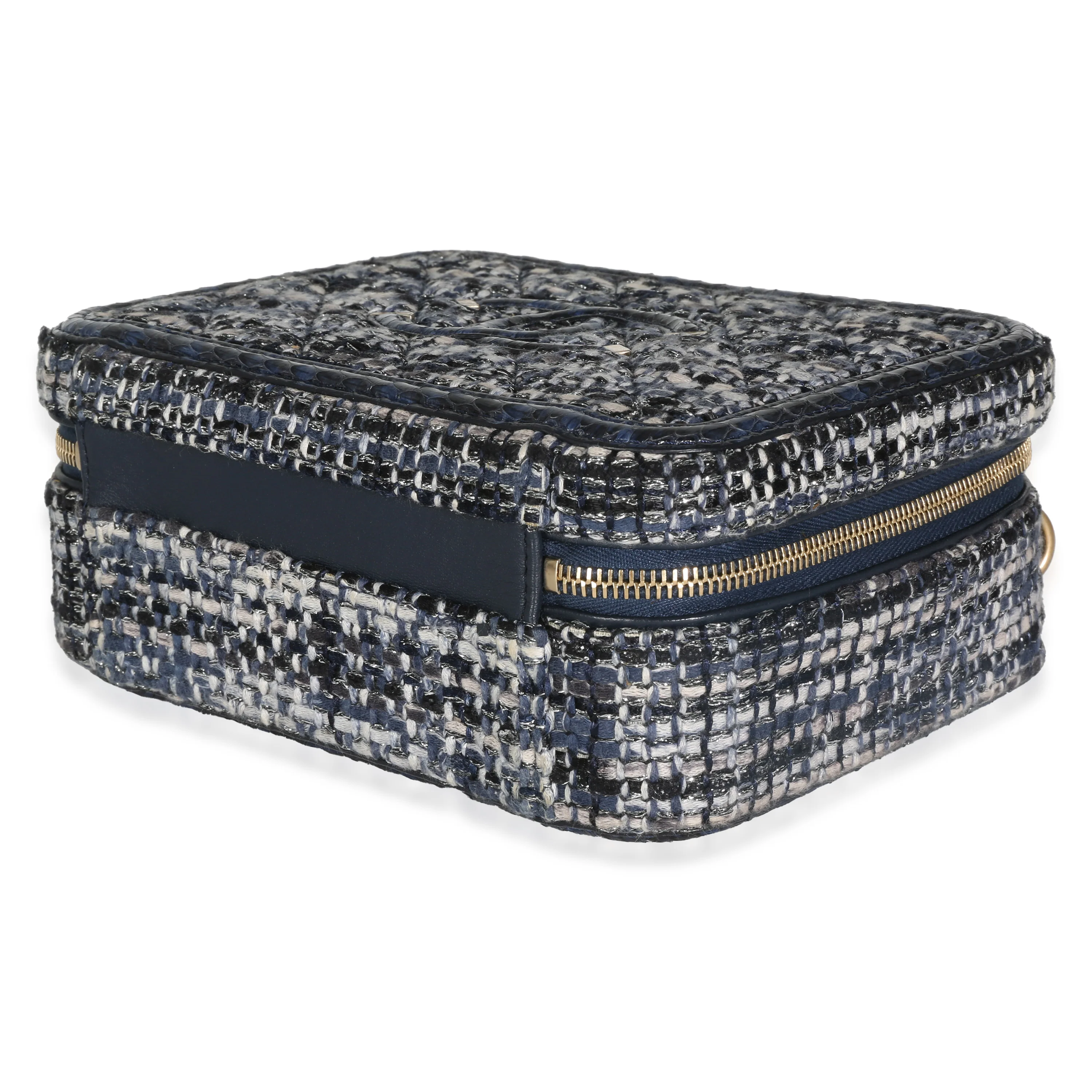 Navy Tweed Python Medium Filigree Vanity Case - Image 7