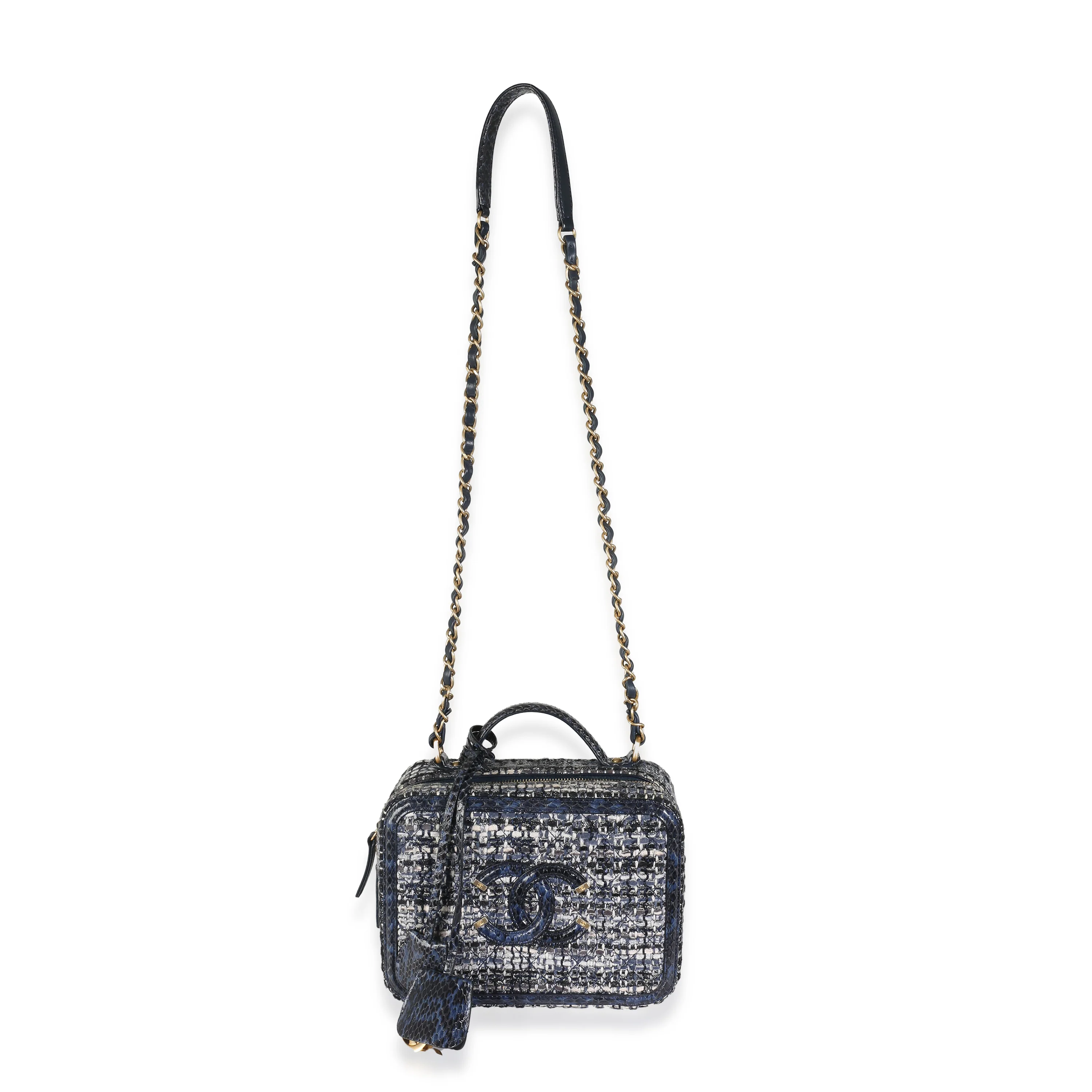 Navy Tweed Python Medium Filigree Vanity Case - Image 8