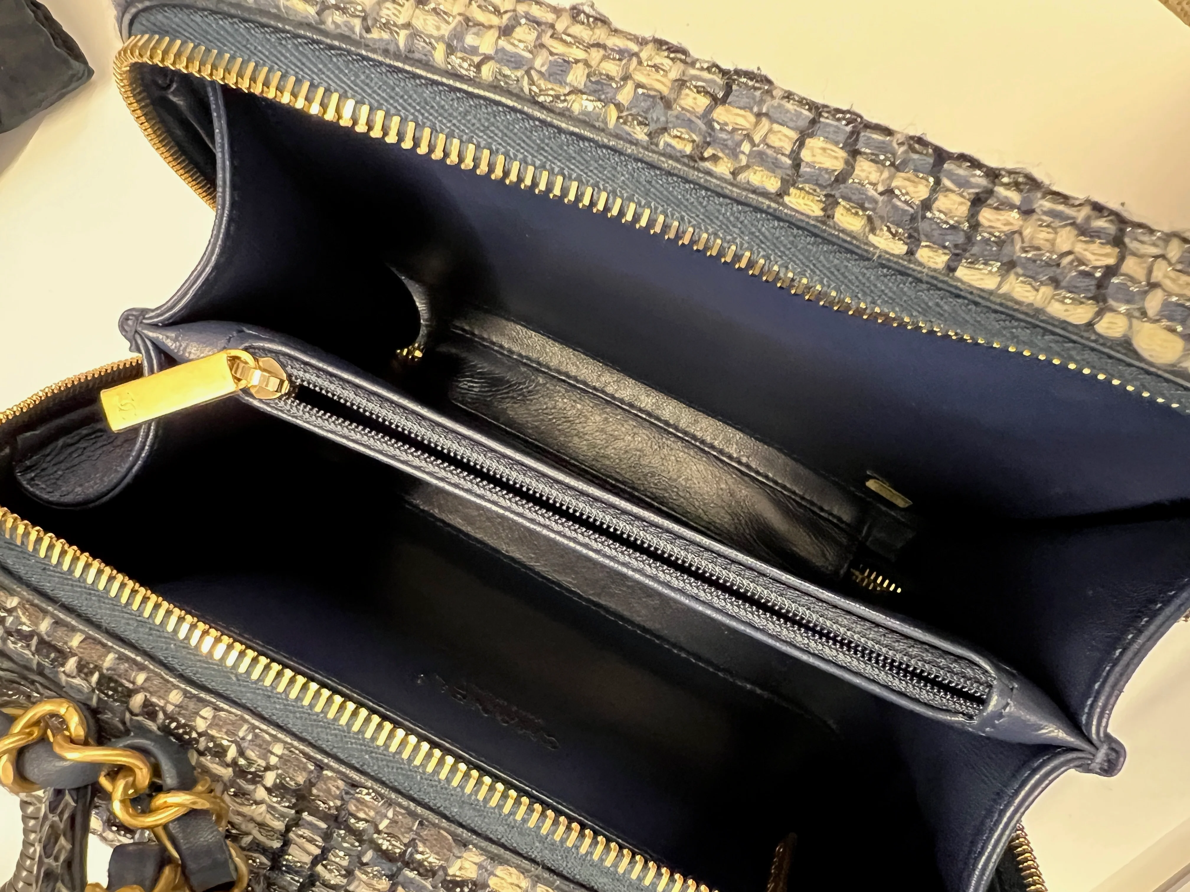 Navy Tweed Python Medium Filigree Vanity Case - Image 9