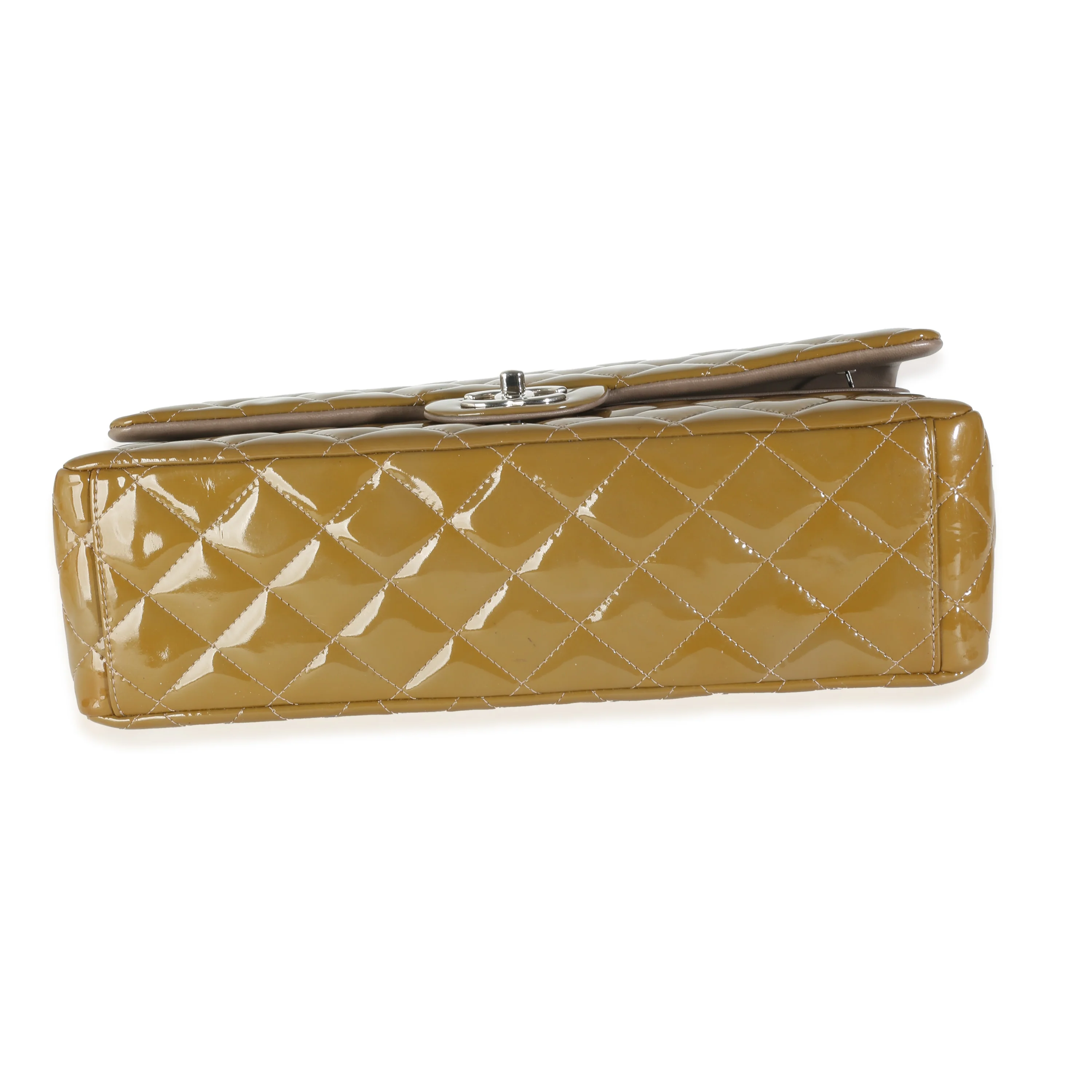 Khaki Quilted Patent Maxi Double Flap Bag - Image 5