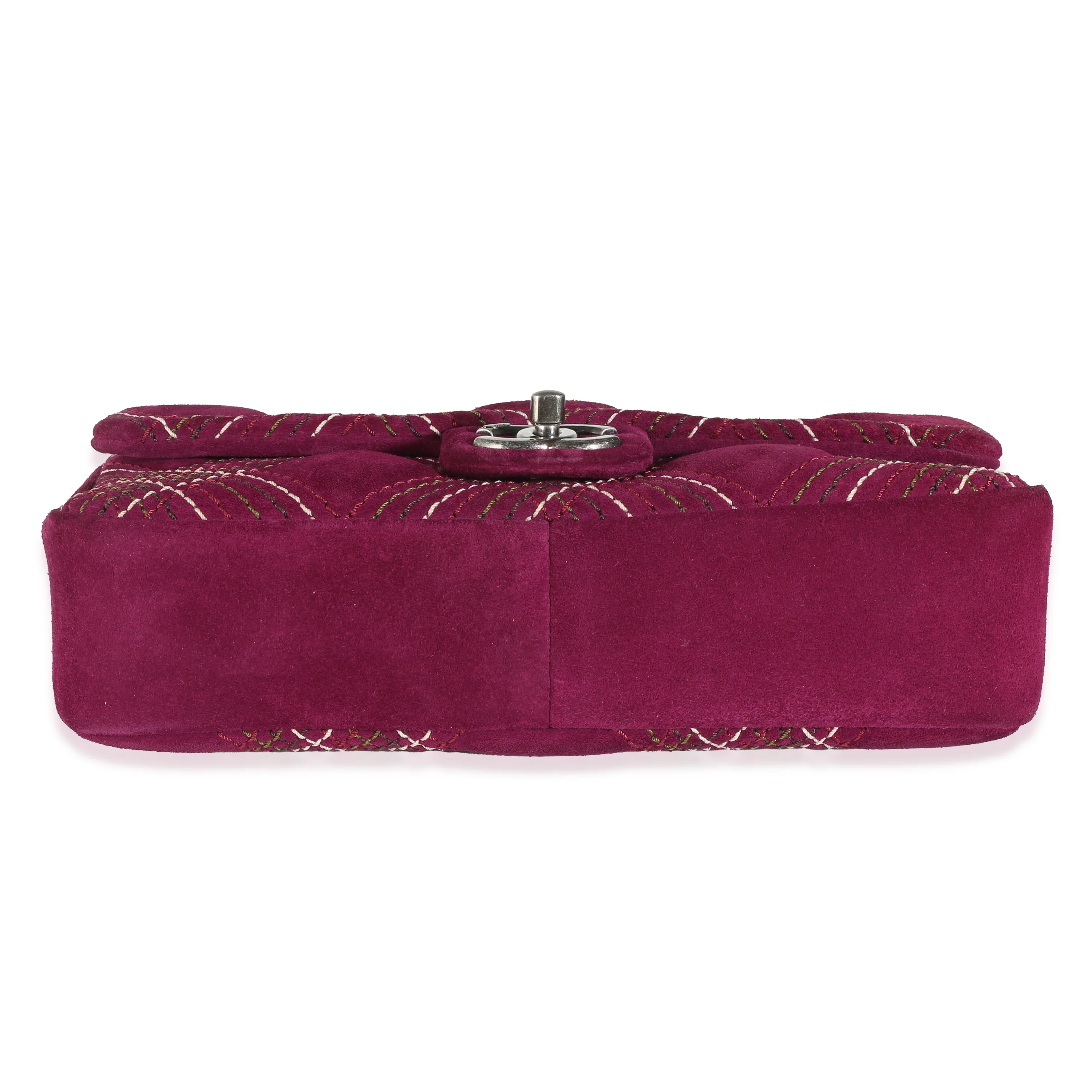 Purple Suede Paris Edinburgh Medium Saltire Flap Bag - Image 5
