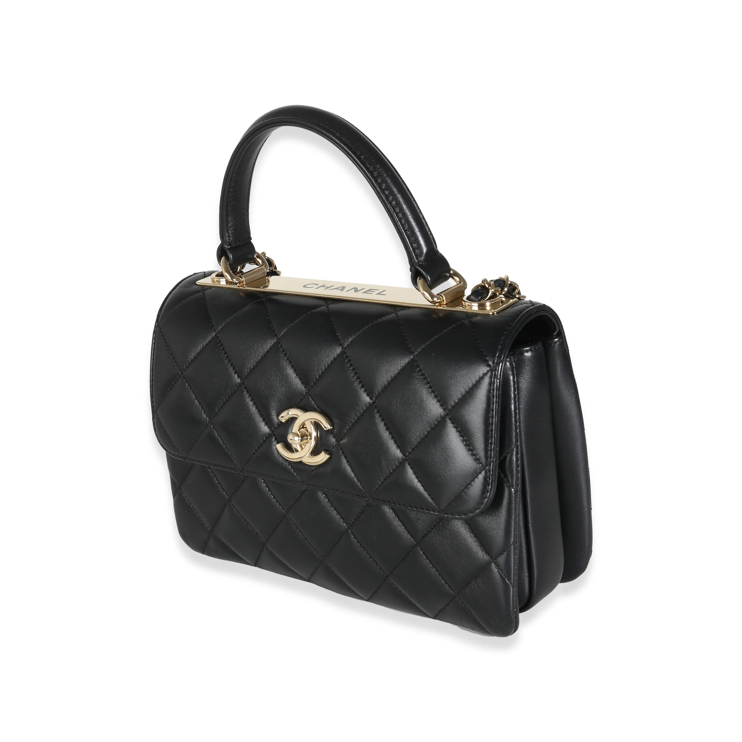 Black Quilted Lambskin Small Trendy Top Handle Flap Bag - Image 2