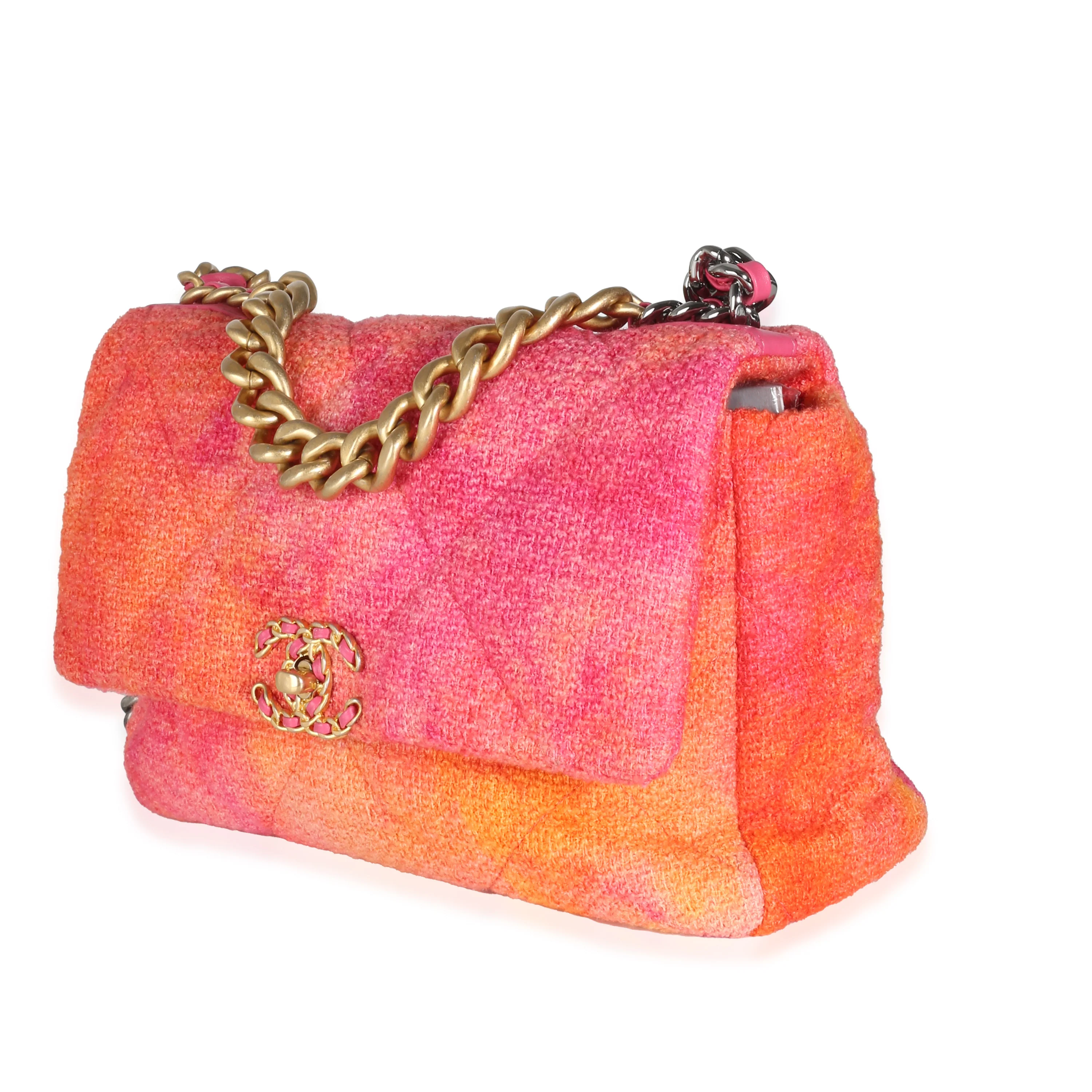 Pink Orange Quilted Tweed Large Chanel 19 Flap Bag - Image 2