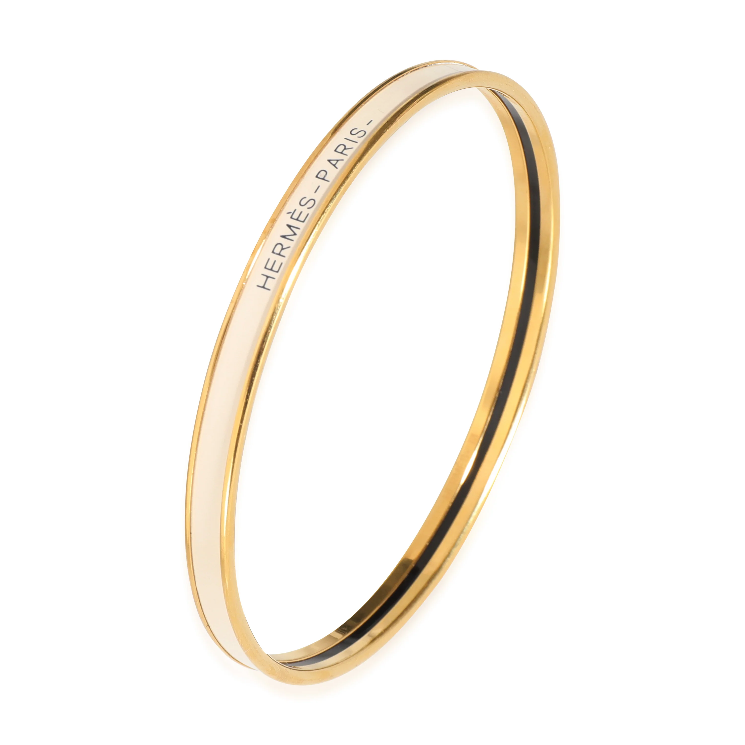 Hermes Extra Narrow Uni Bangle In Creme Yellow Gold Plated, 70MM - Image 2