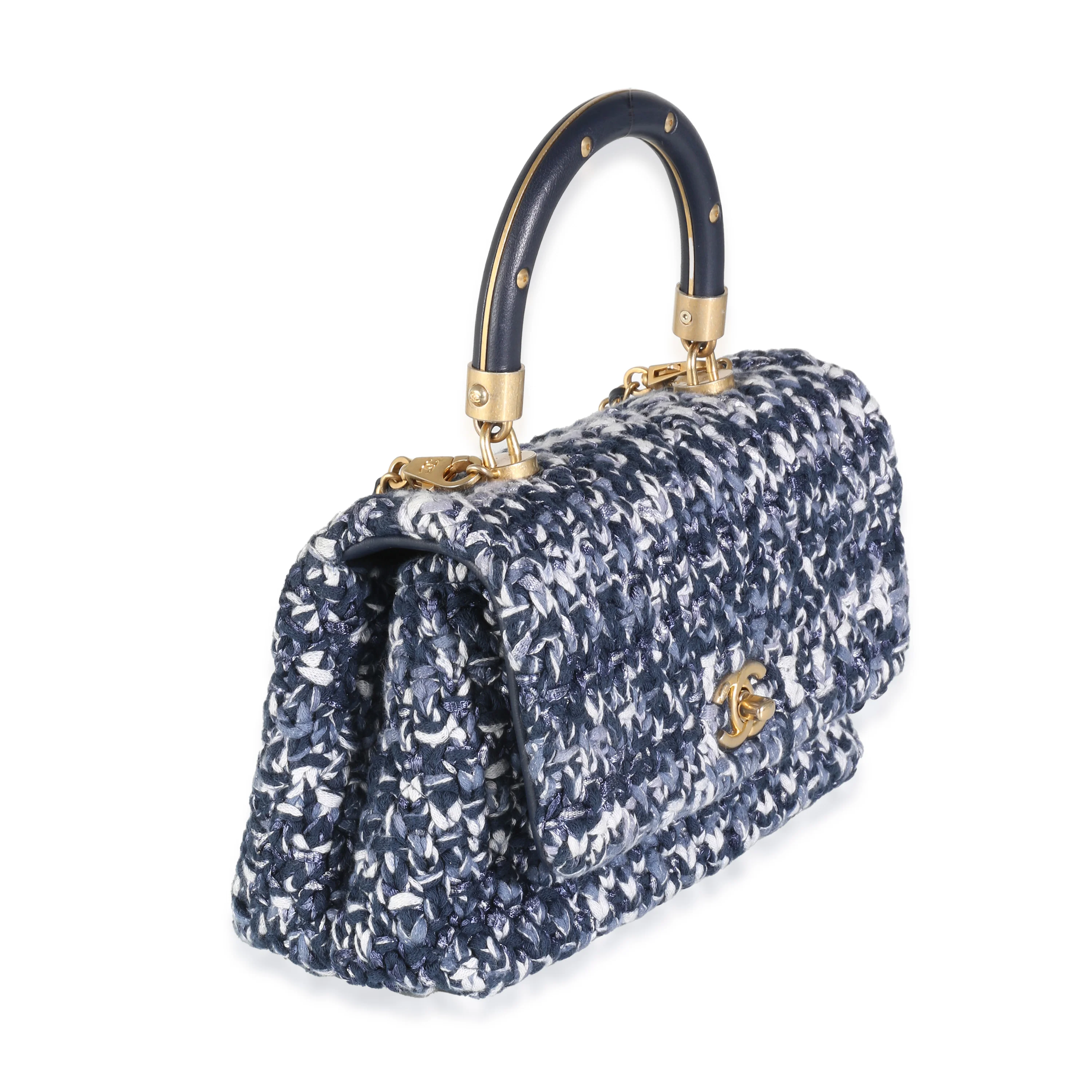 Blue Crochet Mini Coco Top Handle Flap Bag - Image 3