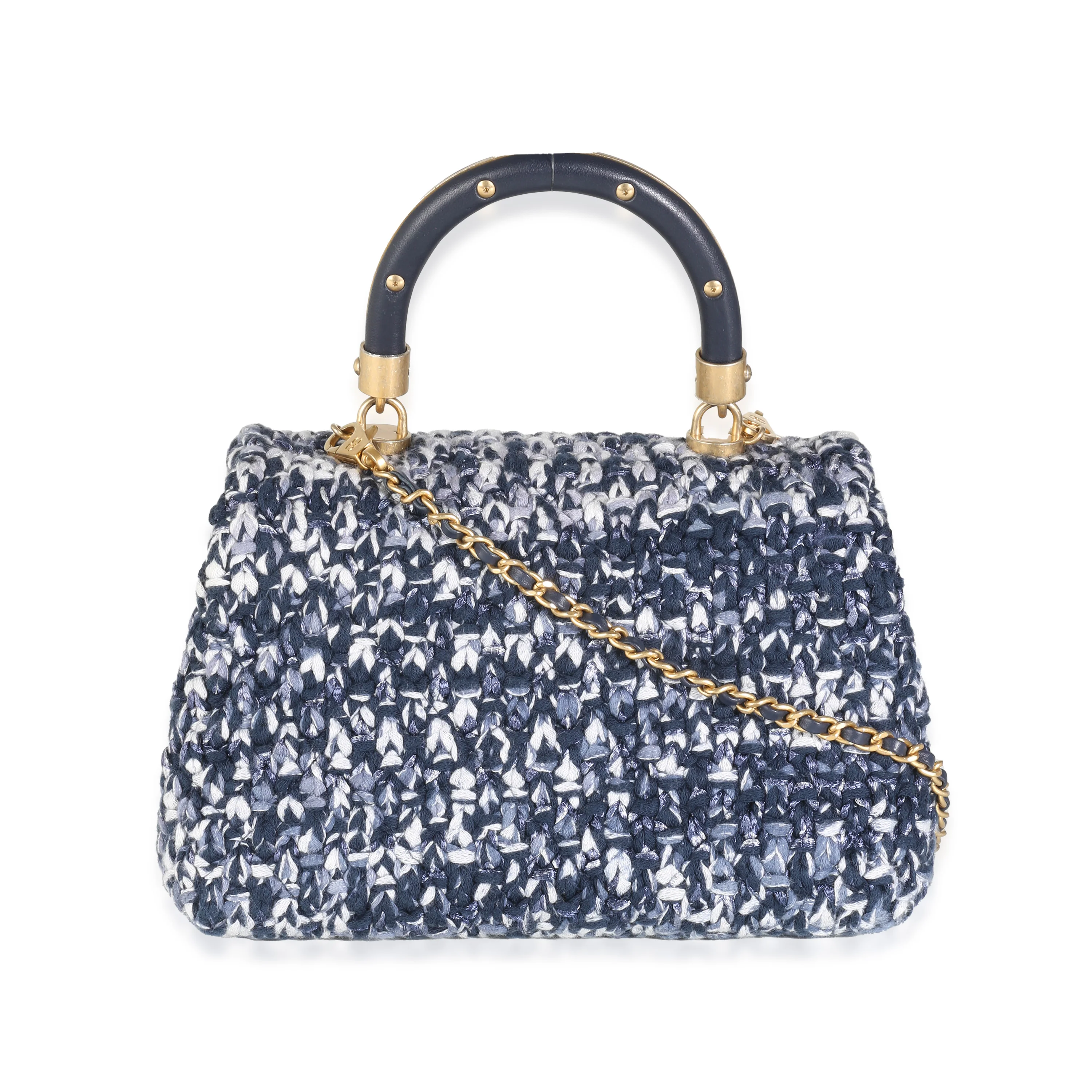 Blue Crochet Mini Coco Top Handle Flap Bag - Image 4