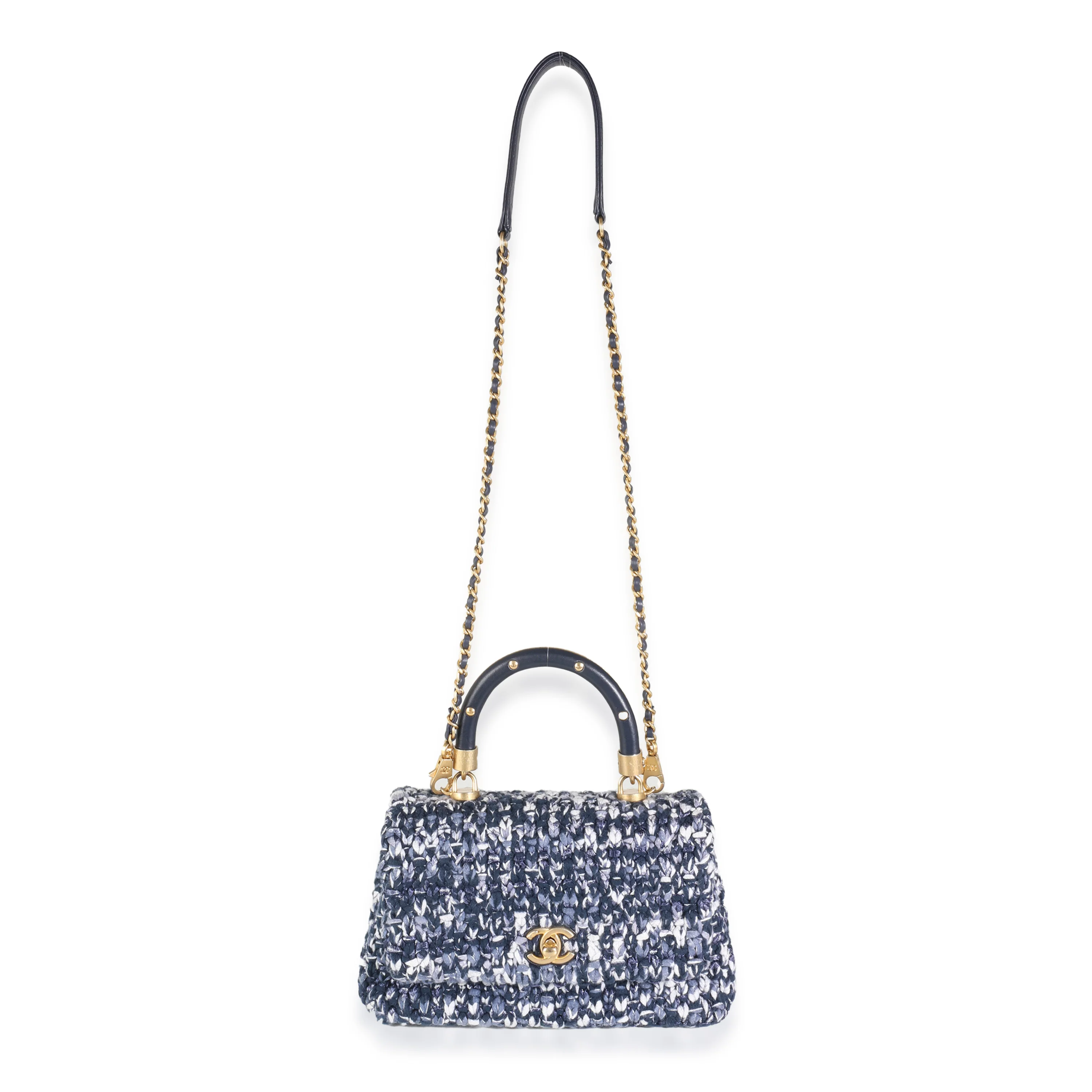 Blue Crochet Mini Coco Top Handle Flap Bag - Image 5