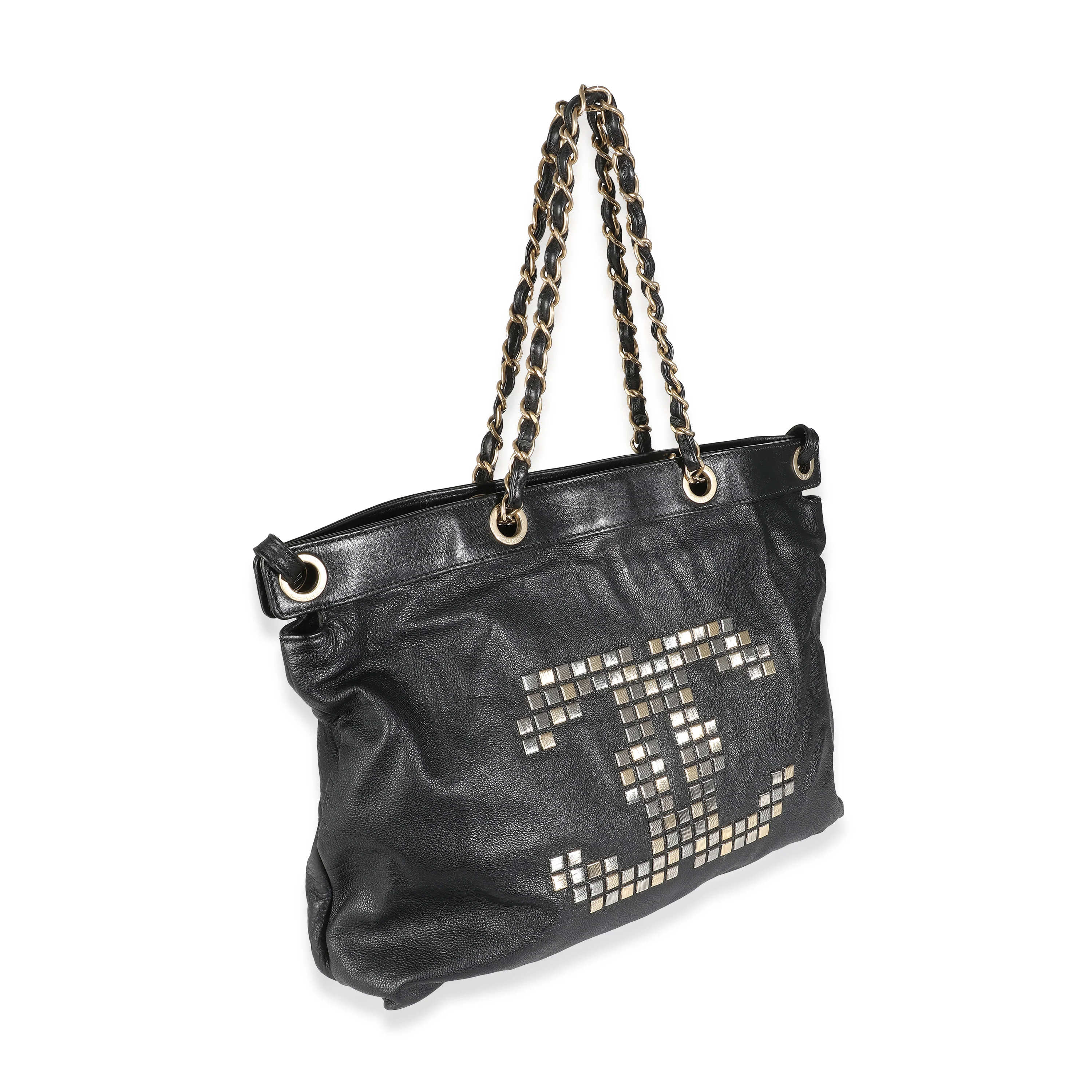 Black Grained Calfskin Mosaic CC Tote - Image 3