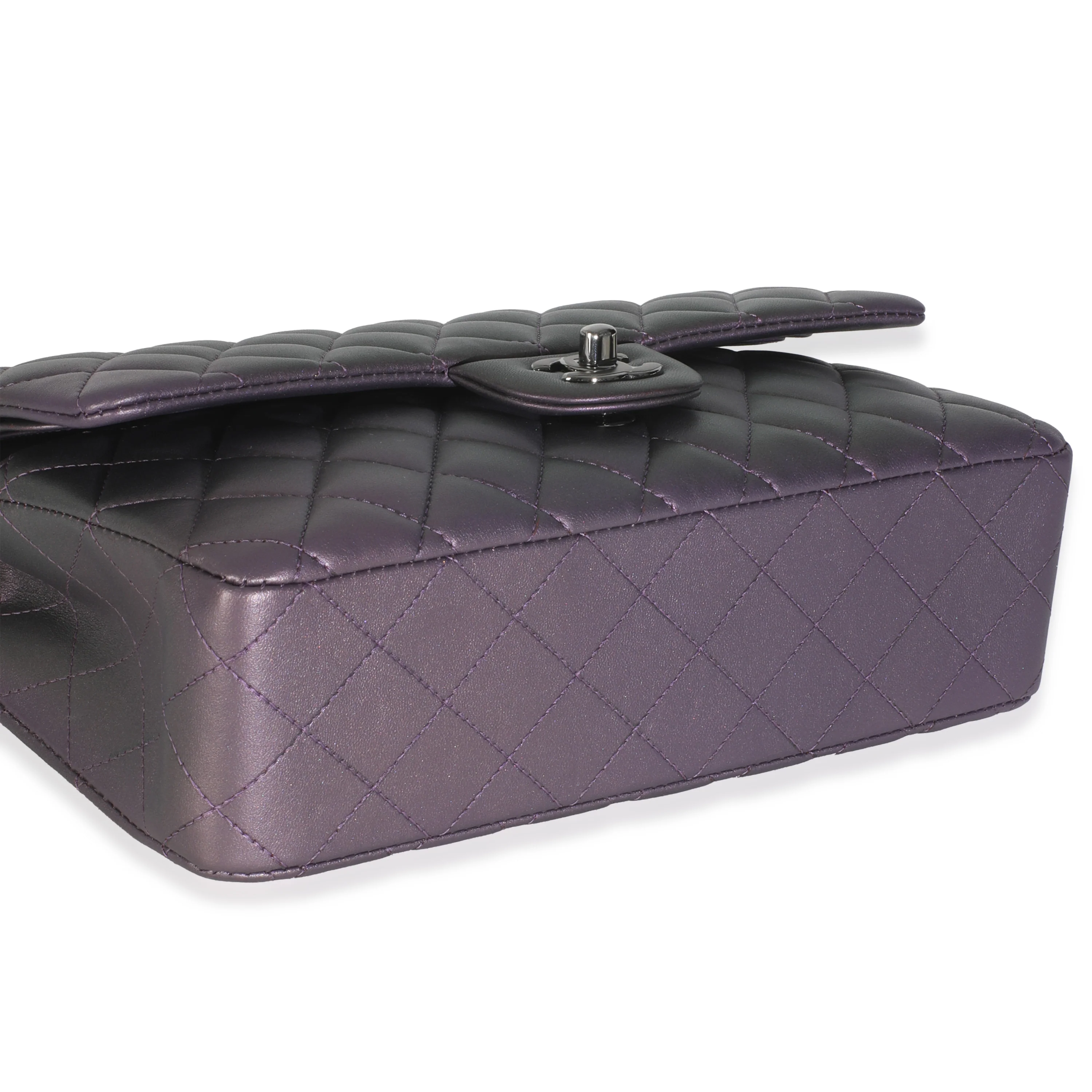 Purple Quilted Iridescent Lambskin Medium Classic Double Flap Bag - Image 6