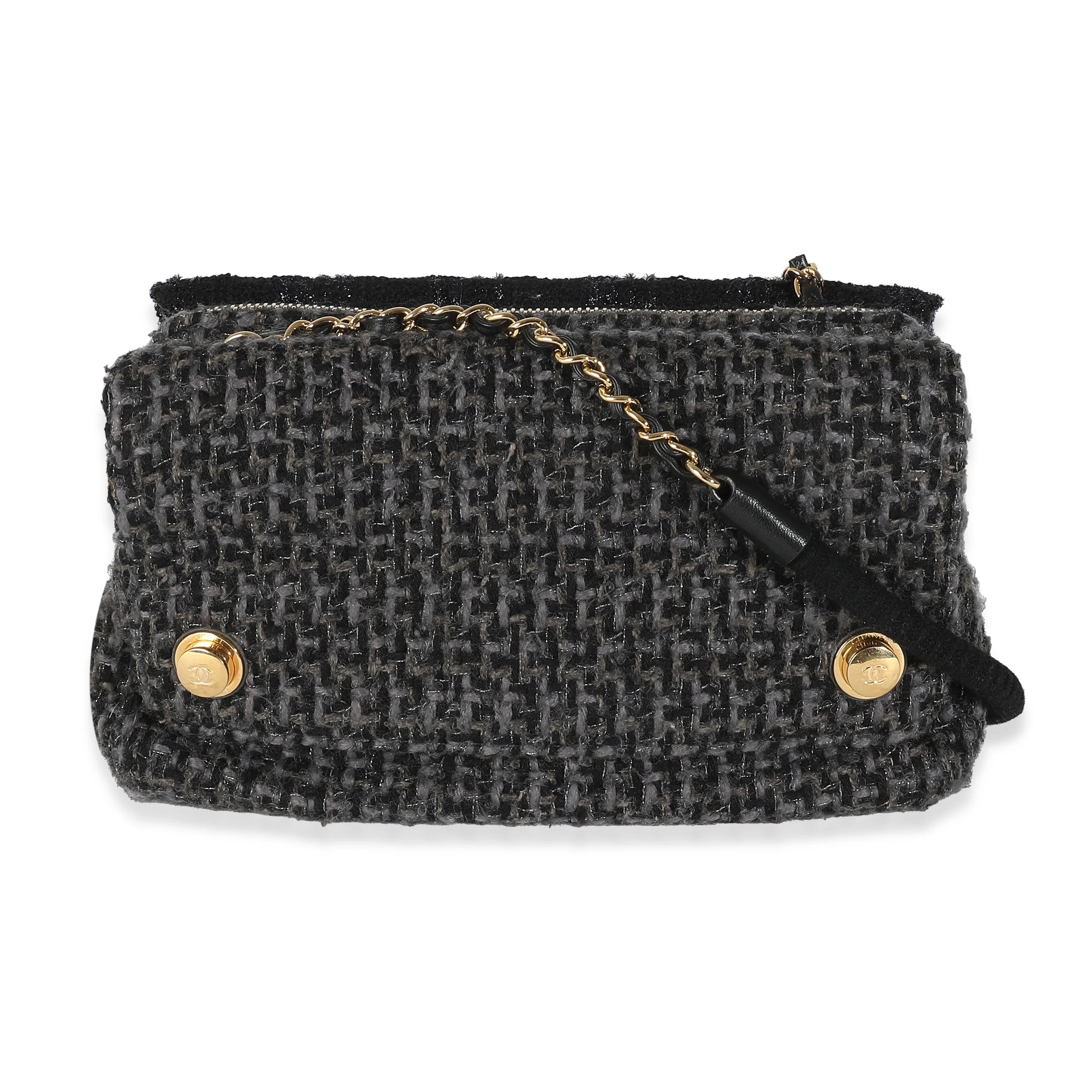 Hamburg Paris Black Metallic Tweed Medium Double Side Flap Bag - Image 3