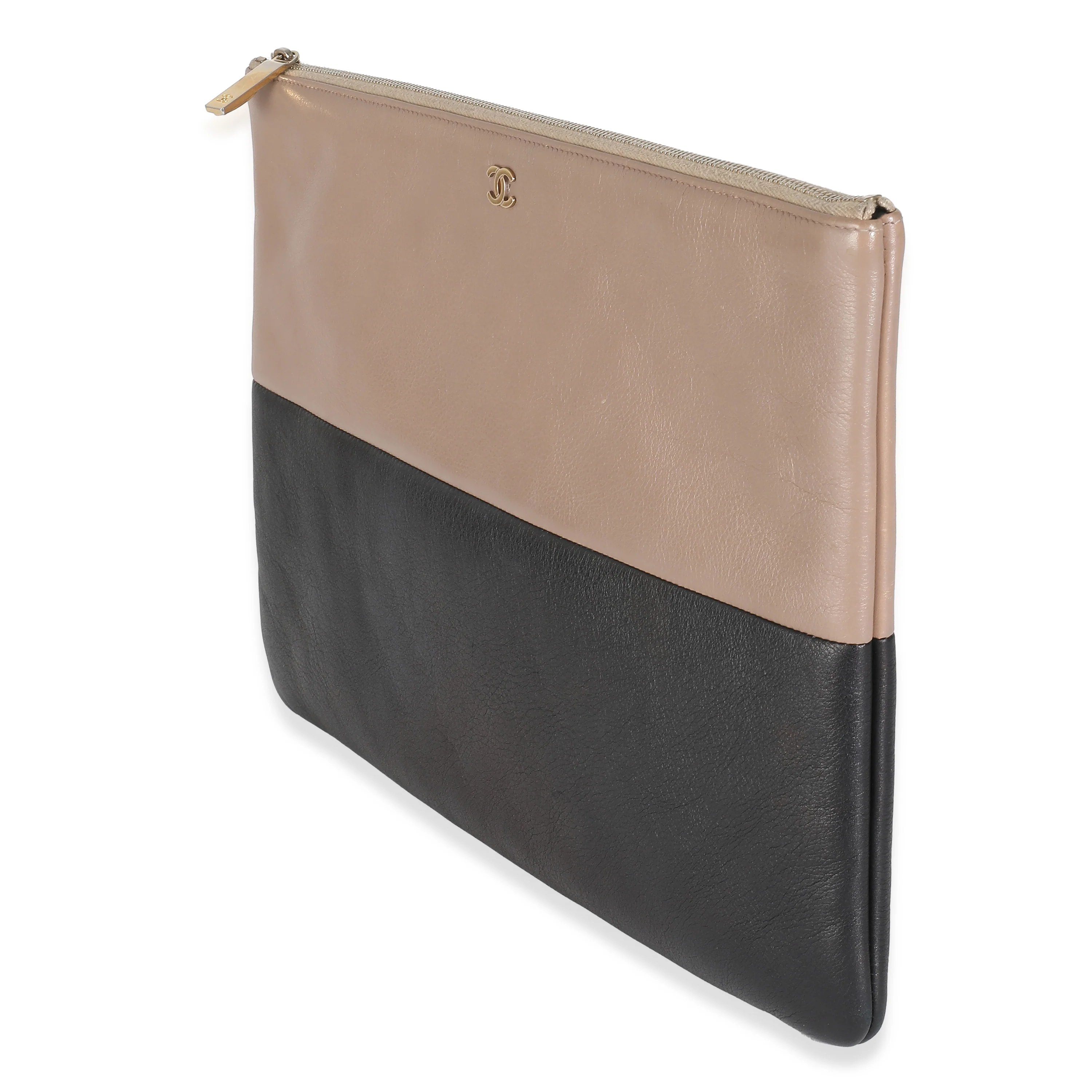 Black Beige Calfskin CC Medium O Zip Case - Image 2