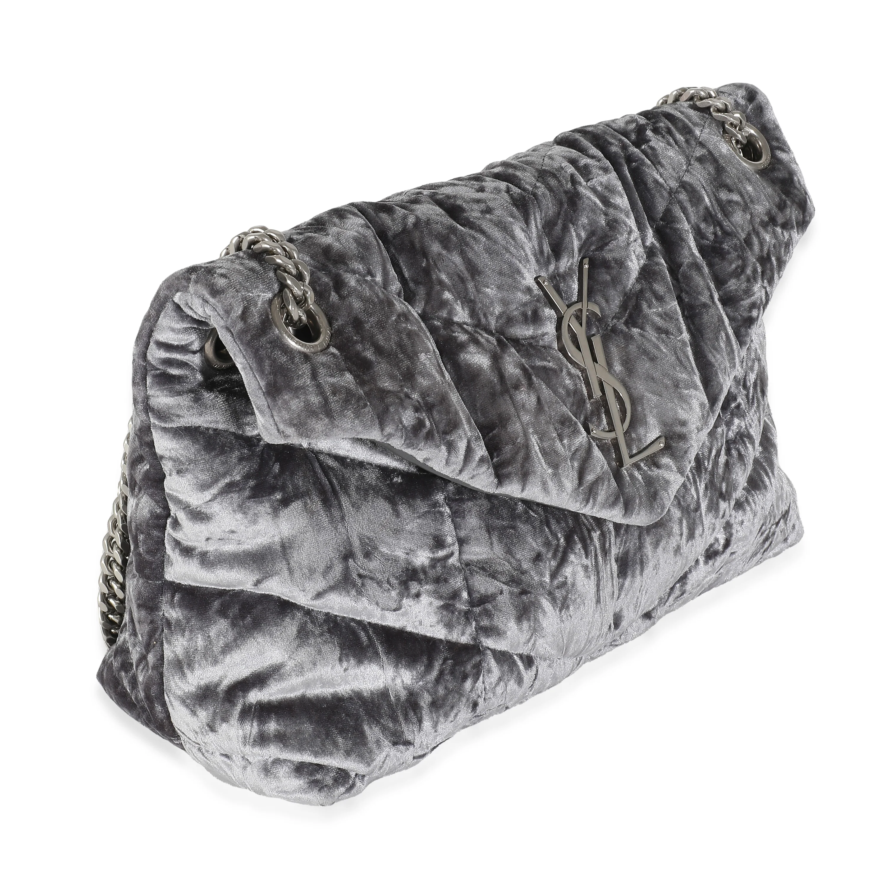 Iron Grey Crushed Velvet Small Loulou Puffer Bag - Image 3