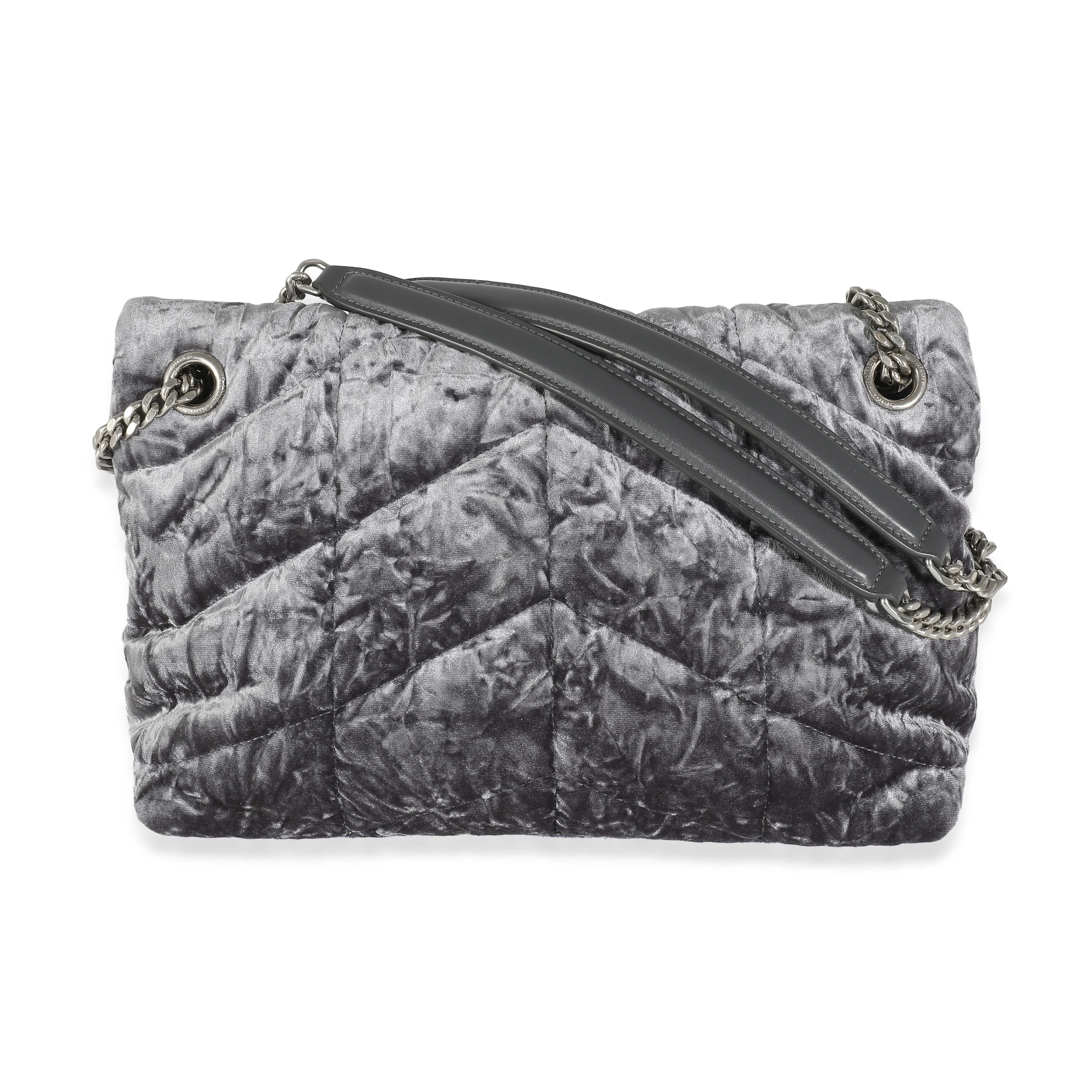 Iron Grey Crushed Velvet Small Loulou Puffer Bag - Image 4
