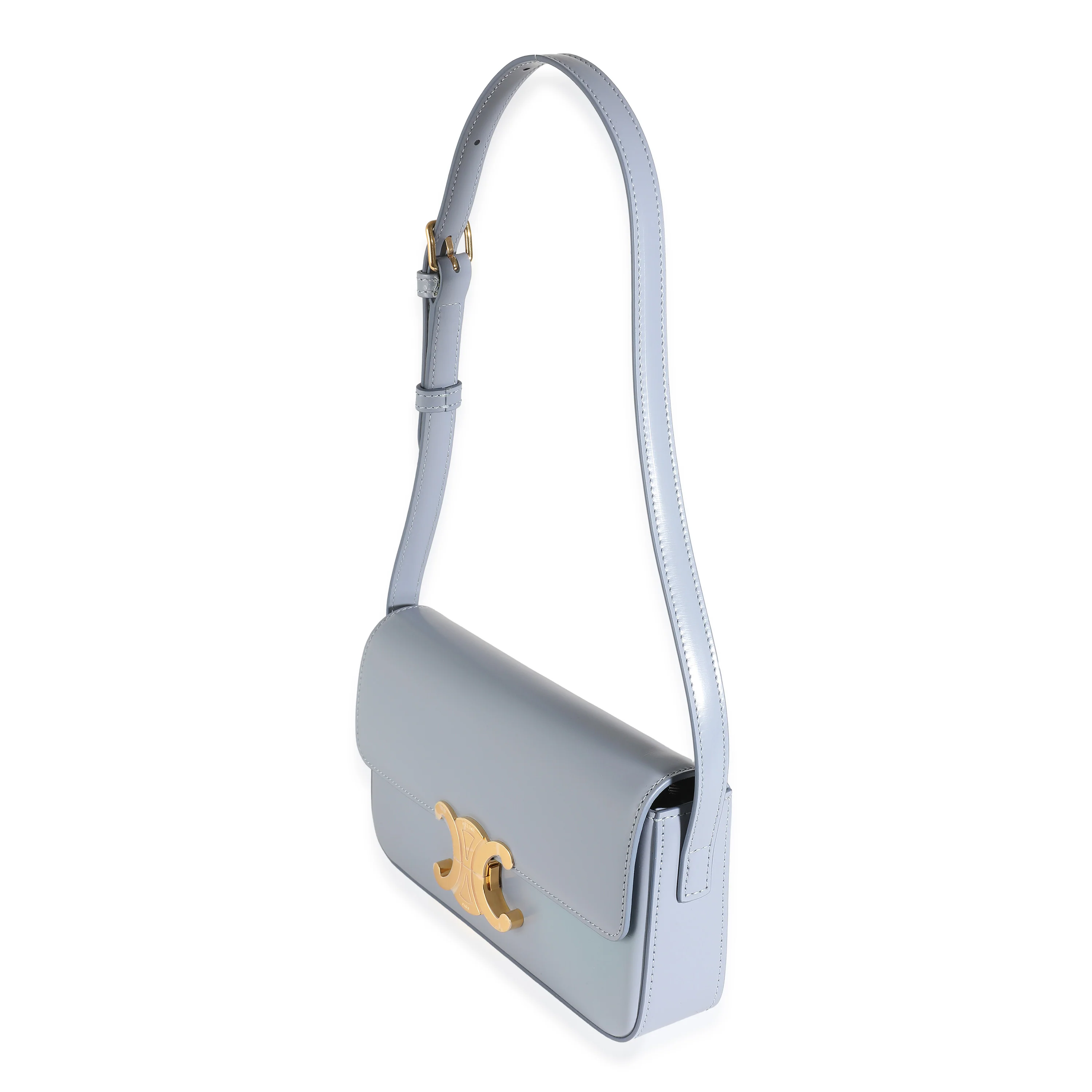 Pale Blue Shiny Calfskin Triomphe Shoulder Bag - Image 2