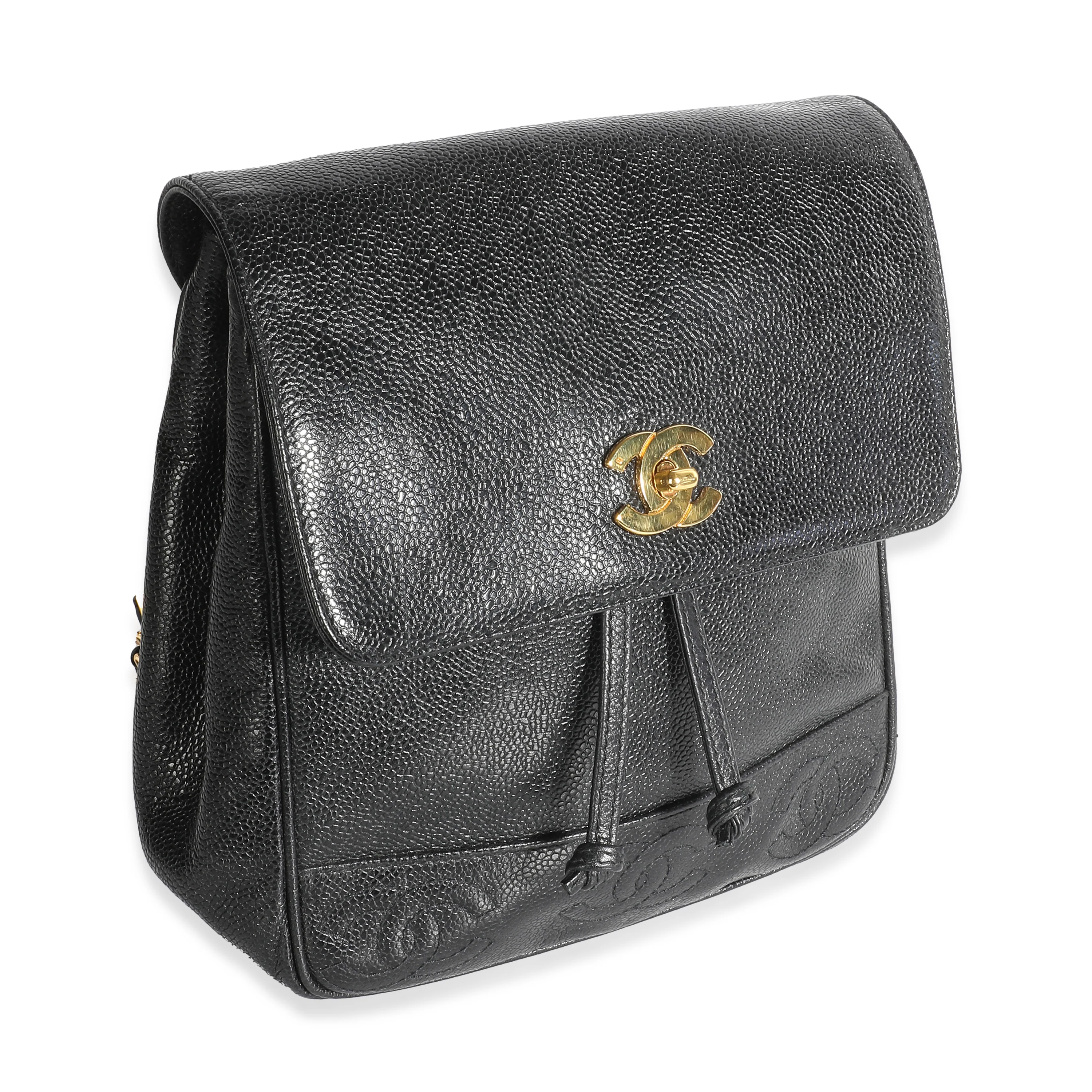 Vintage Black Caviar Triple CC Drawstring Backpack - Image 4