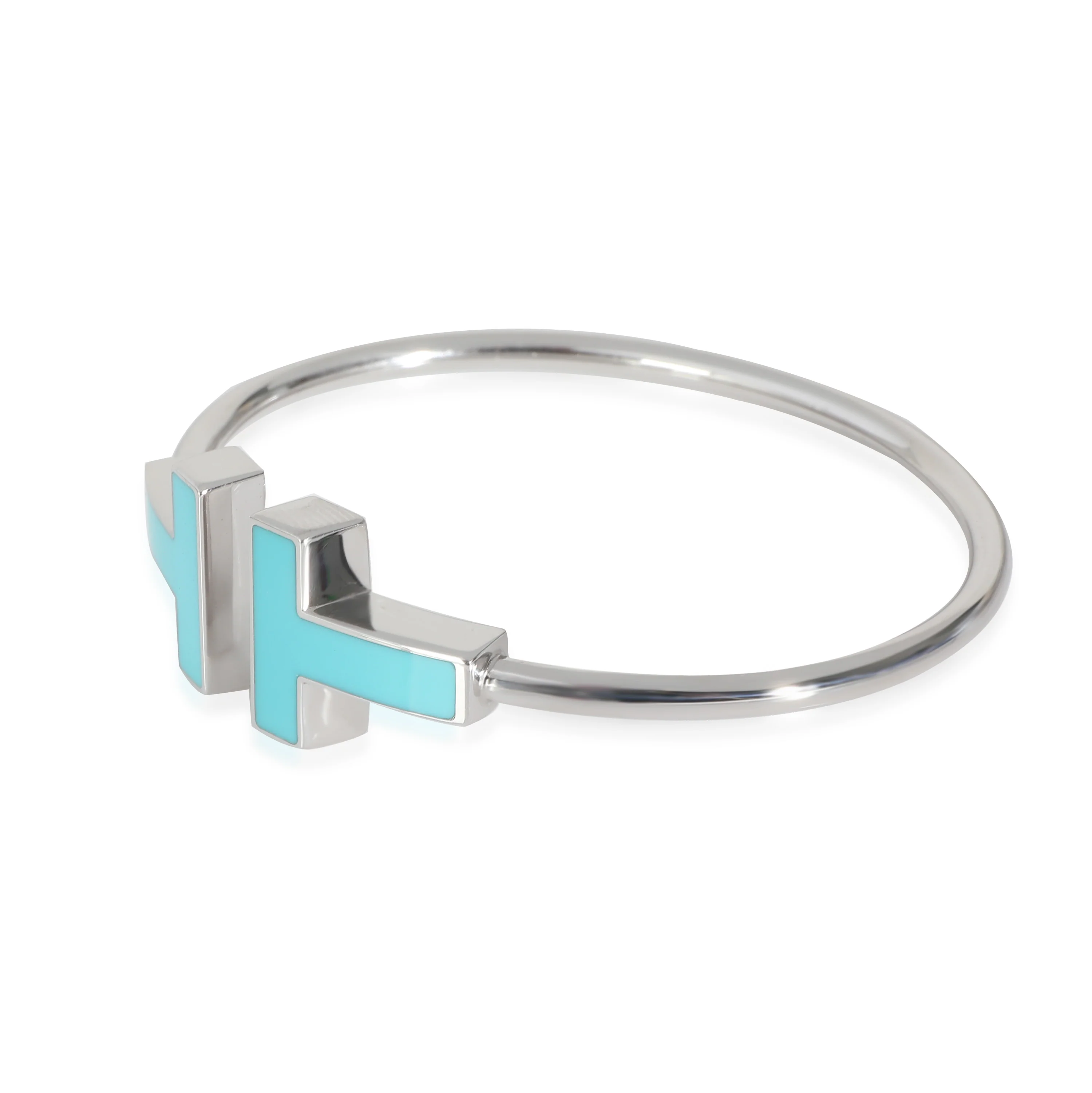 Tiffany T Wire Bracelet With Turquoise, Large Model 18k White Gold - Image 2
