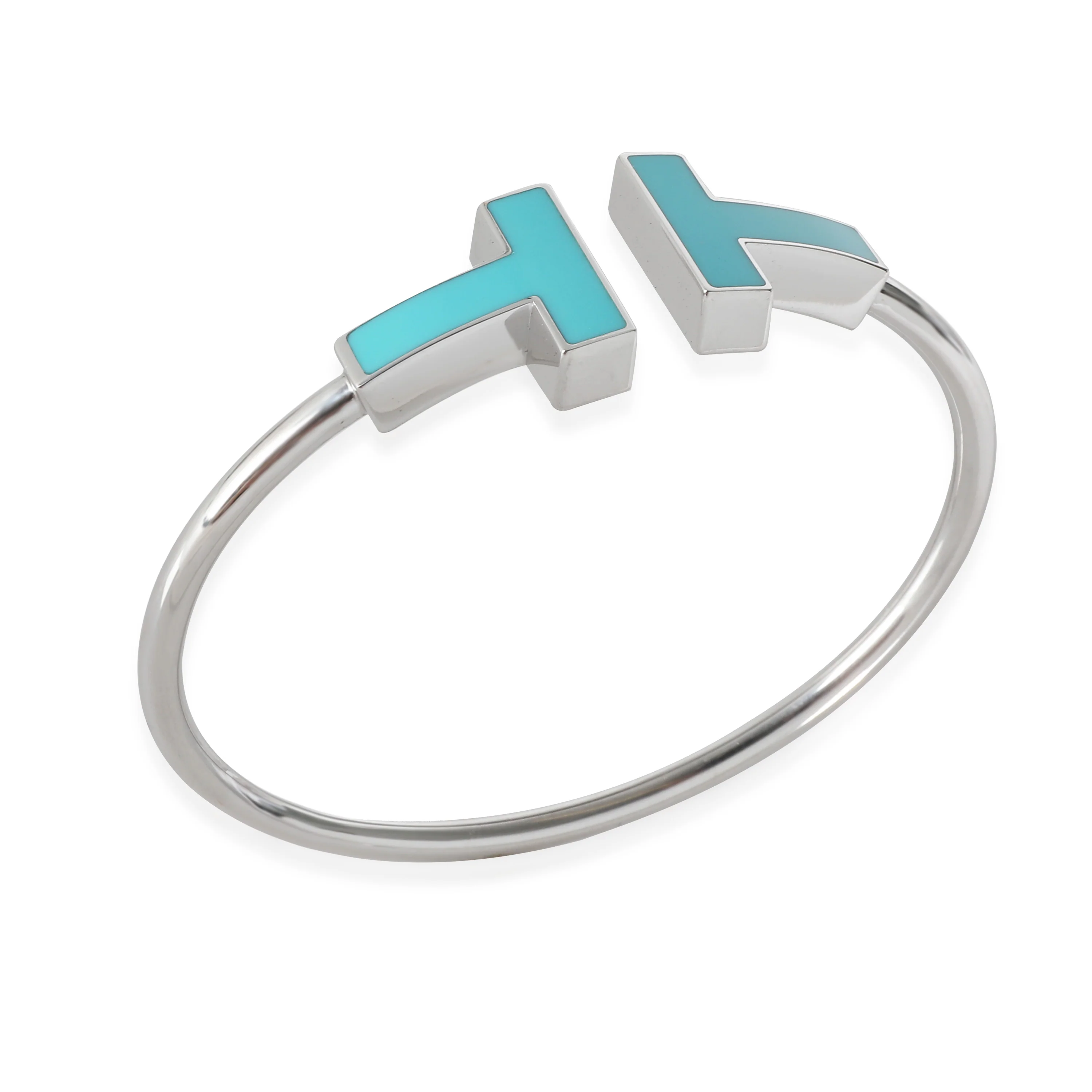 Tiffany T Wire Bracelet With Turquoise, Large Model 18k White Gold - Image 3
