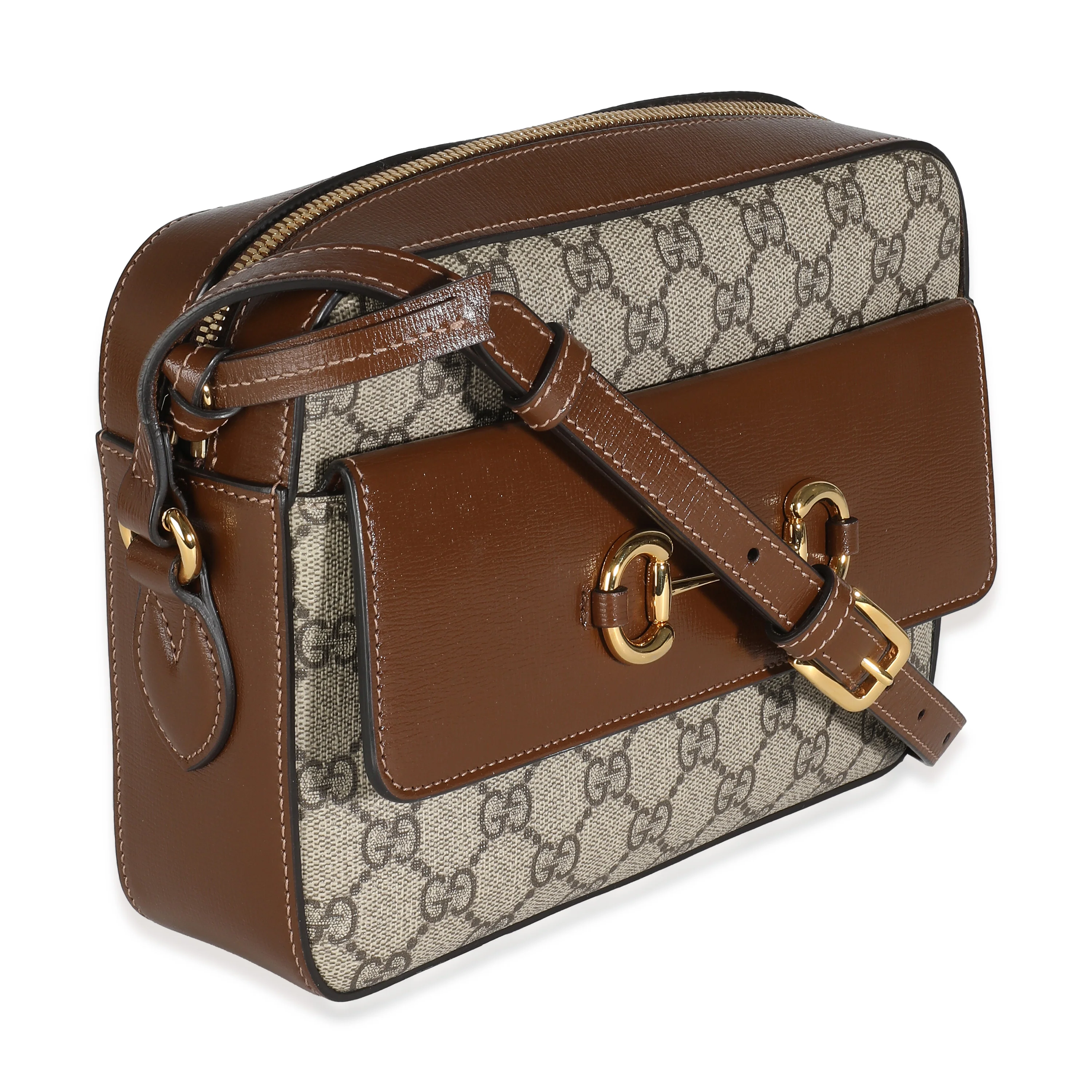 Beige Brown GG Supreme Monogram Small Horsebit 1955 Shoulder Bag - Image 3