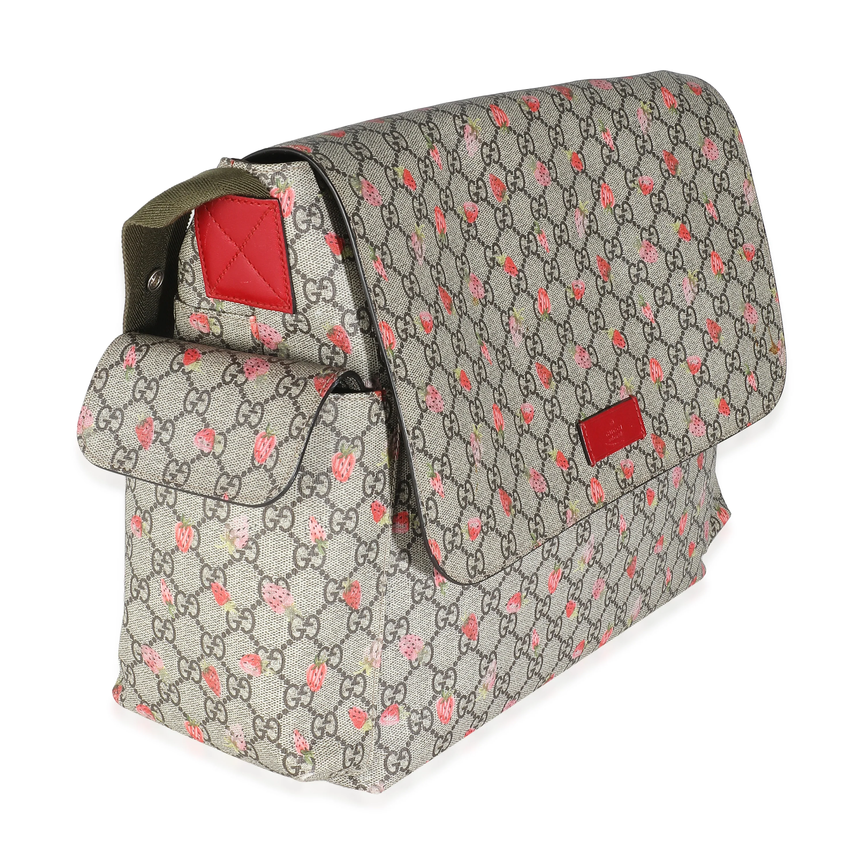 Beige GG Supreme Strawberry Canvas Diaper Bag - Image 2