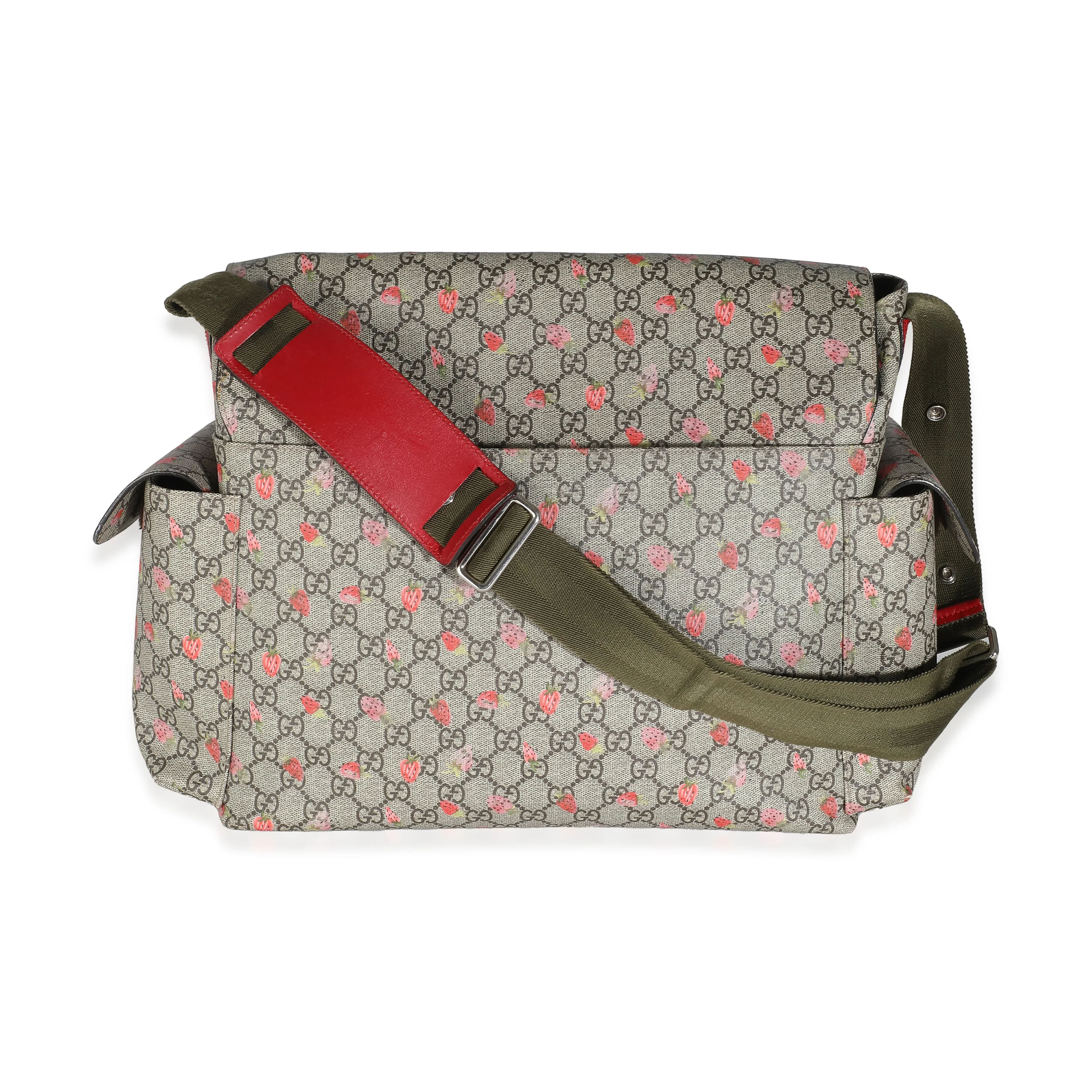 Beige GG Supreme Strawberry Canvas Diaper Bag - Image 3