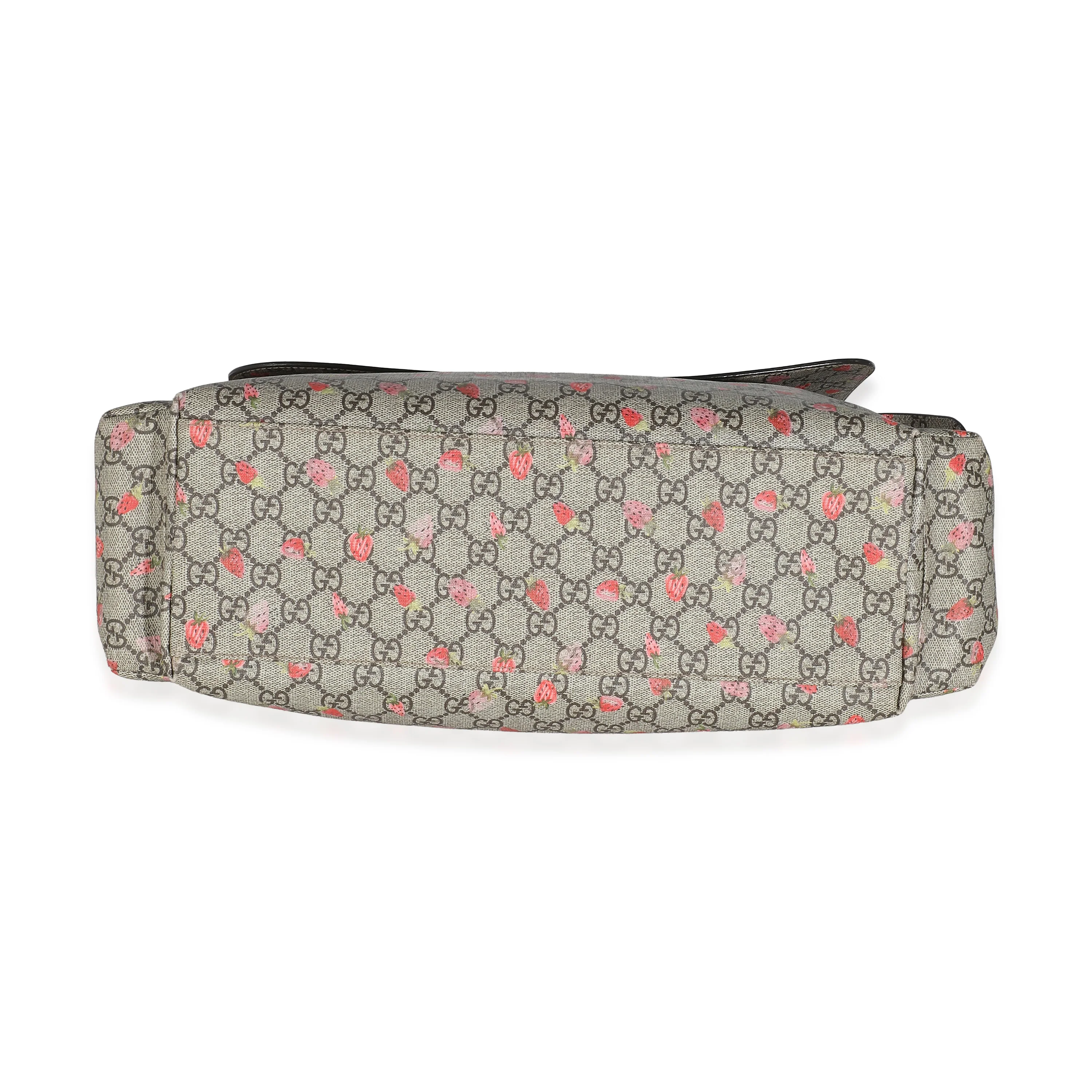 Beige GG Supreme Strawberry Canvas Diaper Bag - Image 4